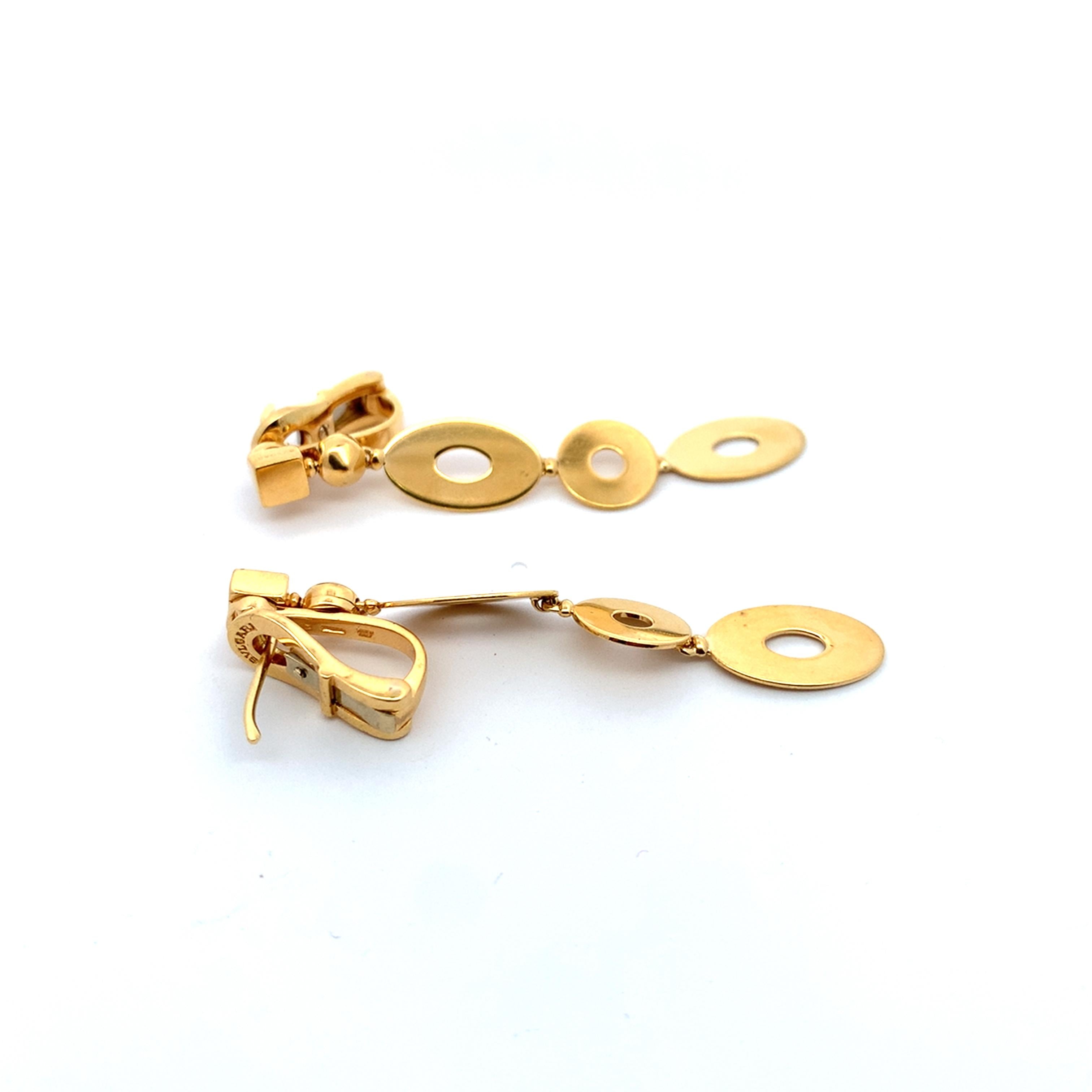 Bvlgari Lucea Collection 18K Yellow Gold Oval & Round Disc Dangle Drop Earrings