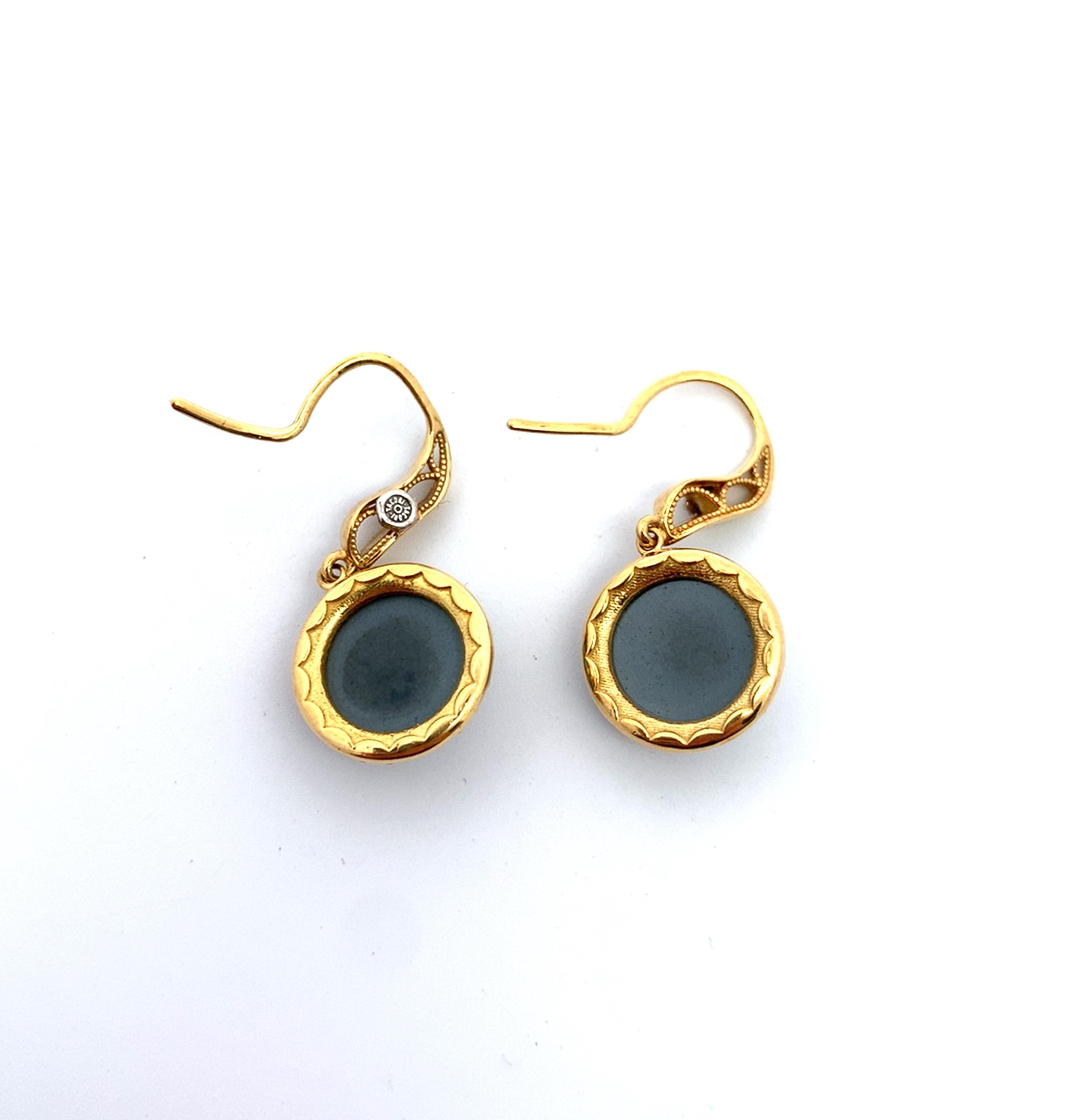 Tacori 18K Gold 4-Prongs Round Hematite & Diamond Halo Fishhook Drop Earrings
