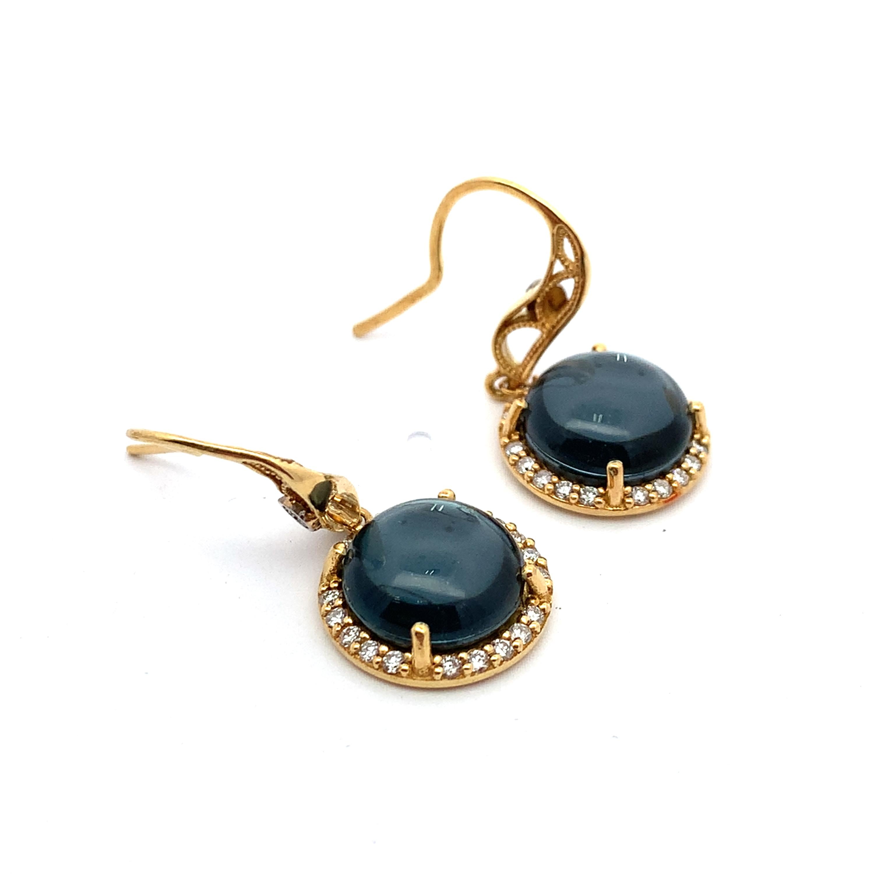 Tacori 18K Gold 4-Prongs Round Hematite & Diamond Halo Fishhook Drop Earrings
