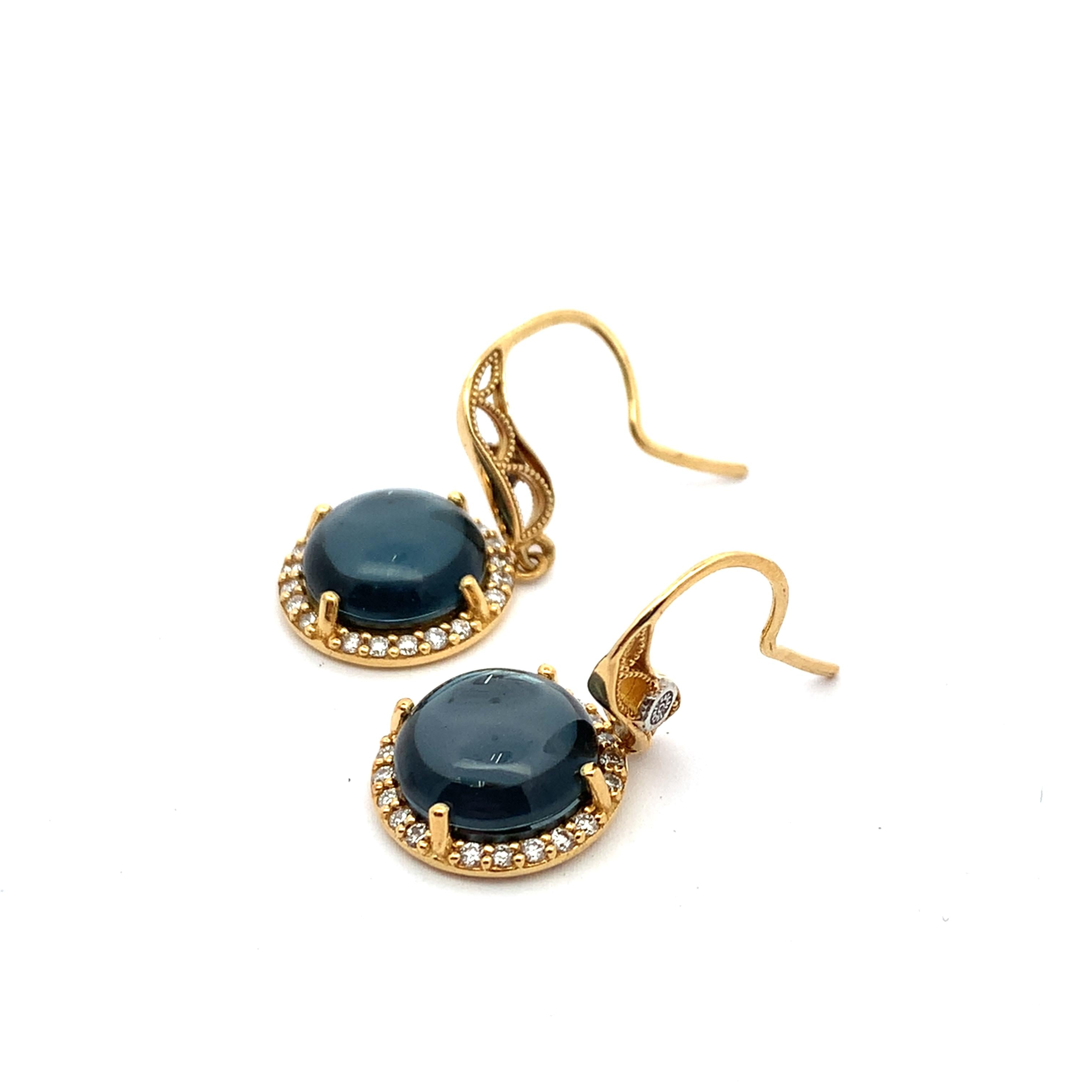 Tacori 18K Gold 4-Prongs Round Hematite & Diamond Halo Fishhook Drop Earrings