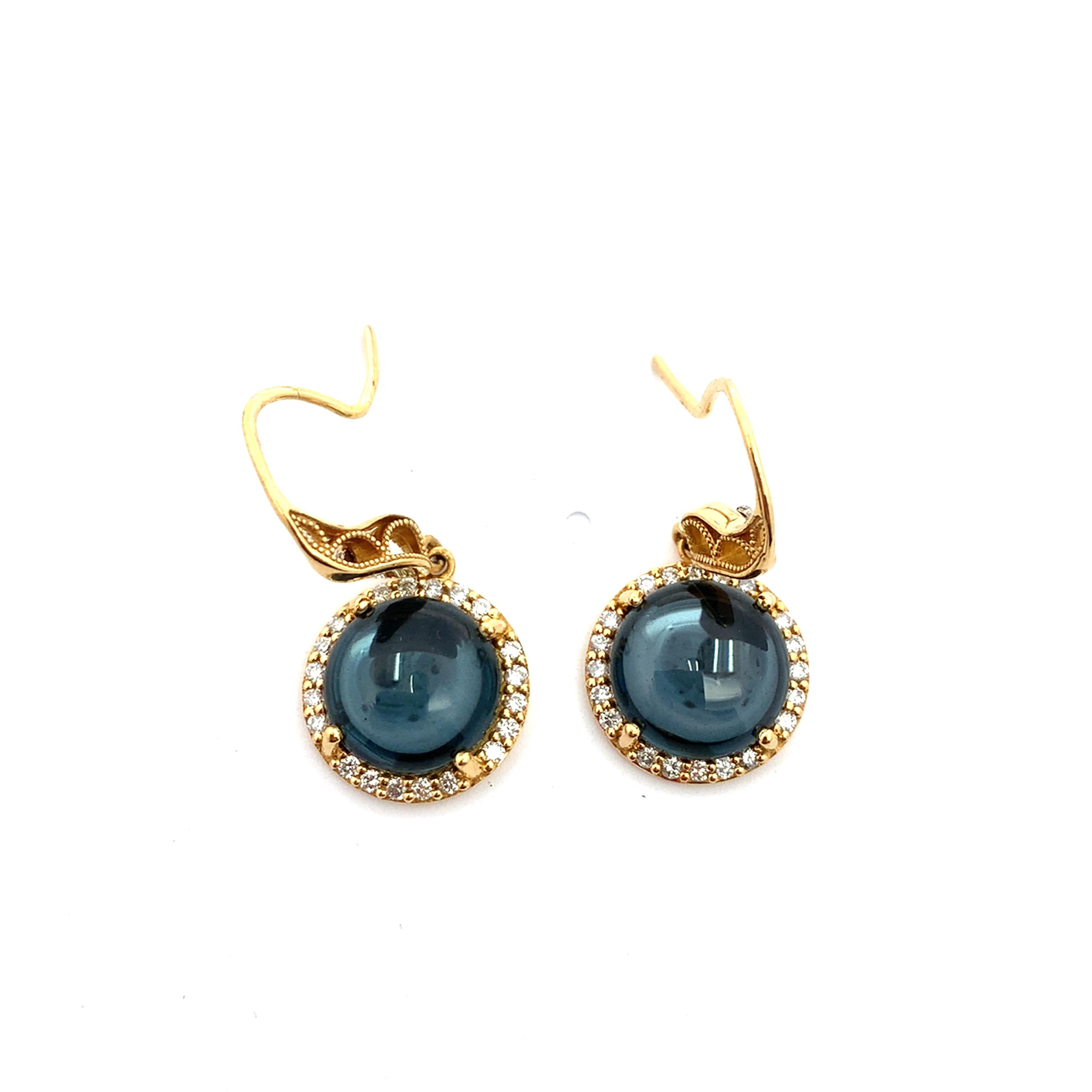 Tacori 18K Gold 4-Prongs Round Hematite & Diamond Halo Fishhook Drop Earrings