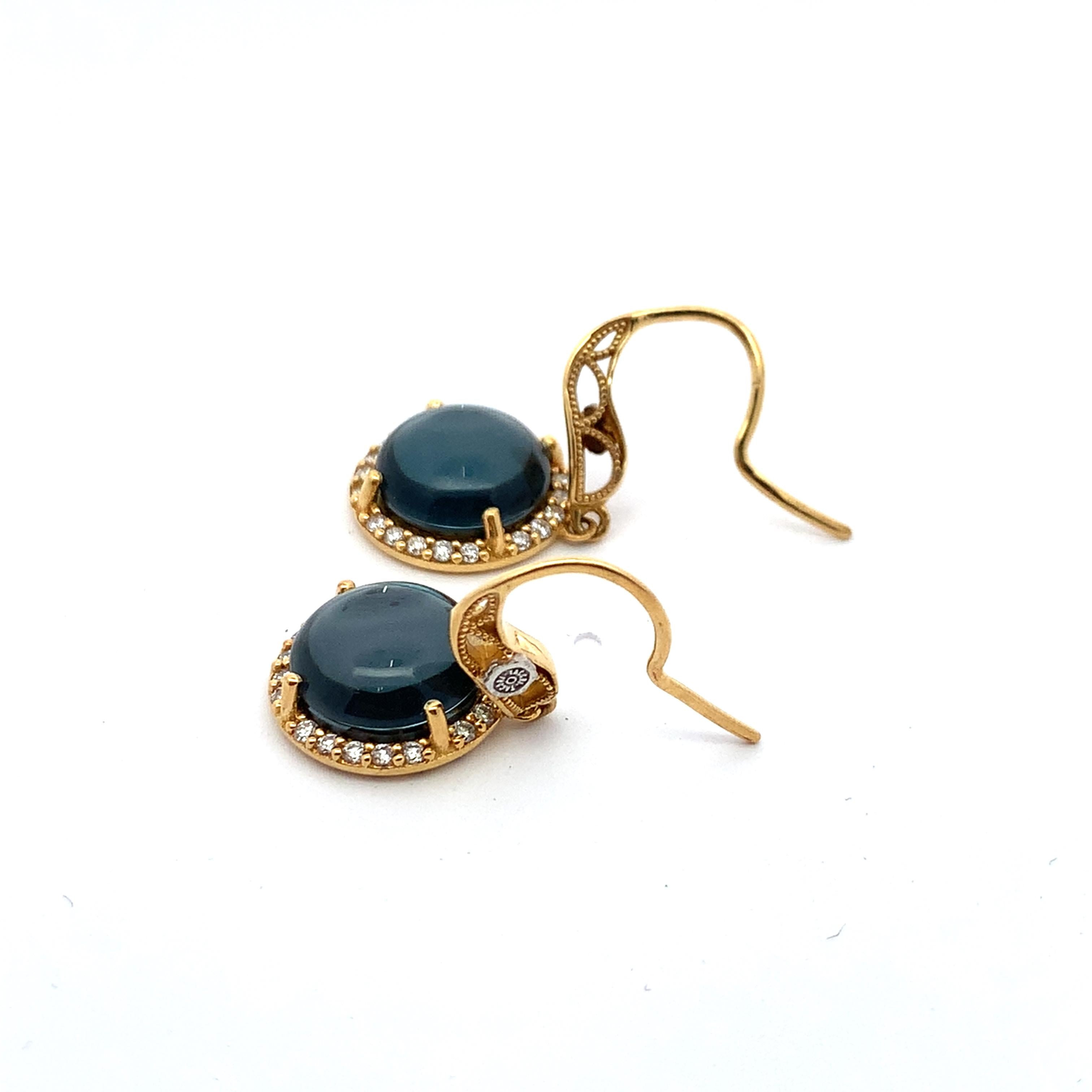 Tacori 18K Gold 4-Prongs Round Hematite & Diamond Halo Fishhook Drop Earrings