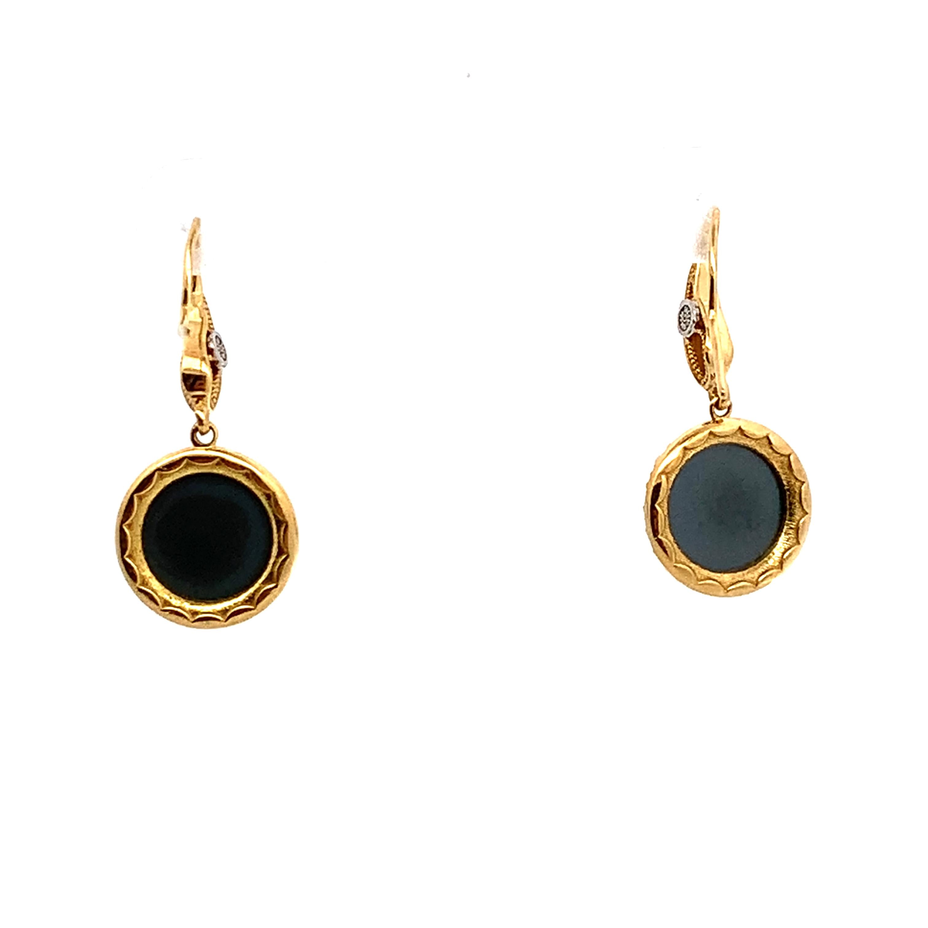 Tacori 18K Gold 4-Prongs Round Hematite & Diamond Halo Fishhook Drop Earrings