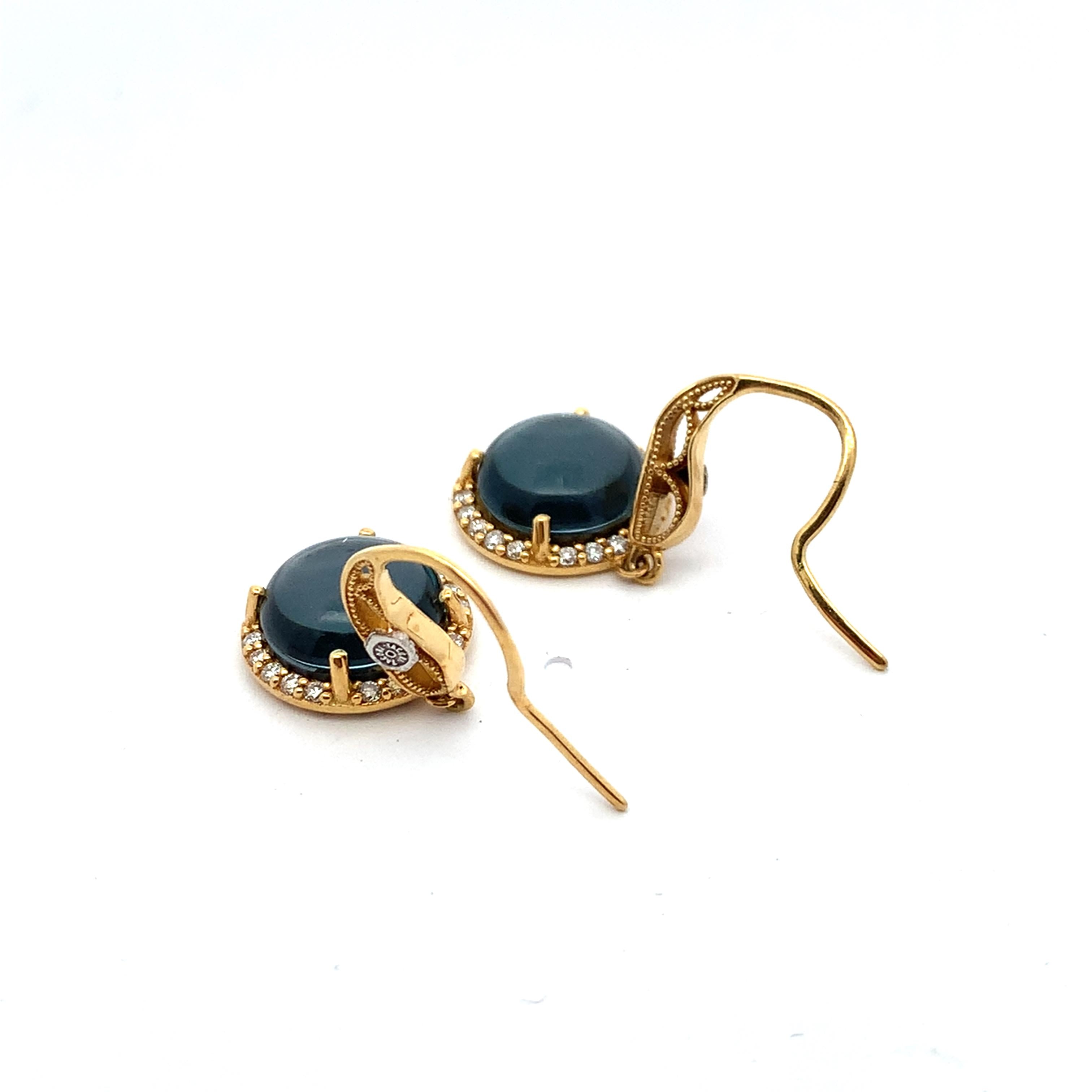 Tacori 18K Gold 4-Prongs Round Hematite & Diamond Halo Fishhook Drop Earrings