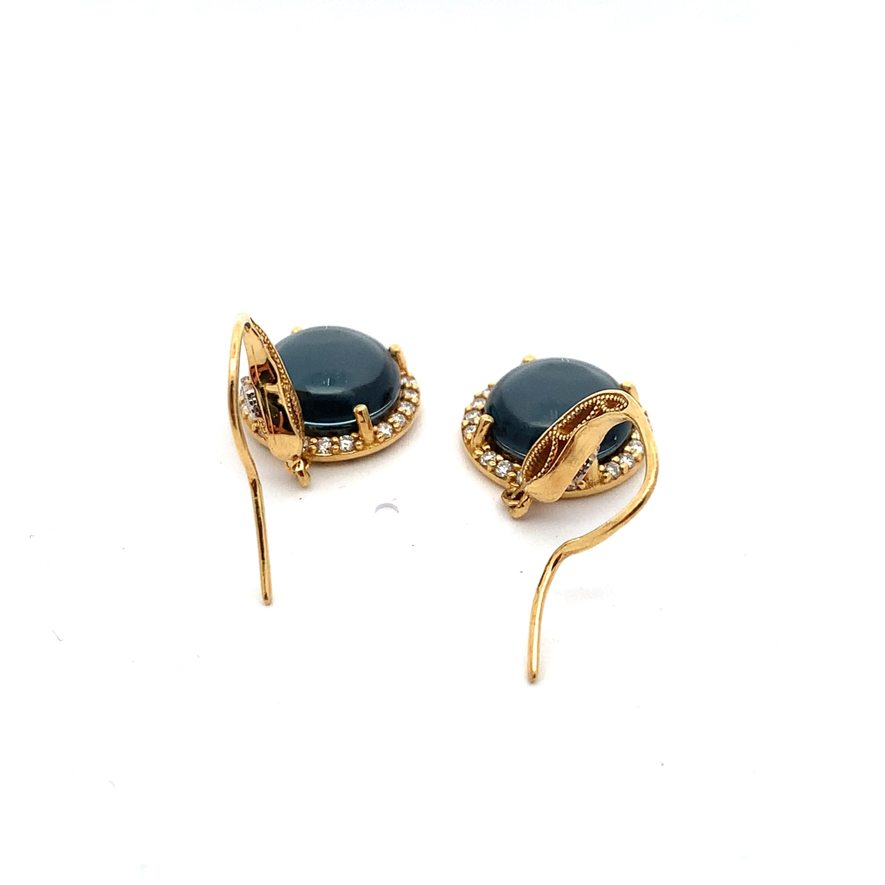 Tacori 18K Gold 4-Prongs Round Hematite & Diamond Halo Fishhook Drop Earrings