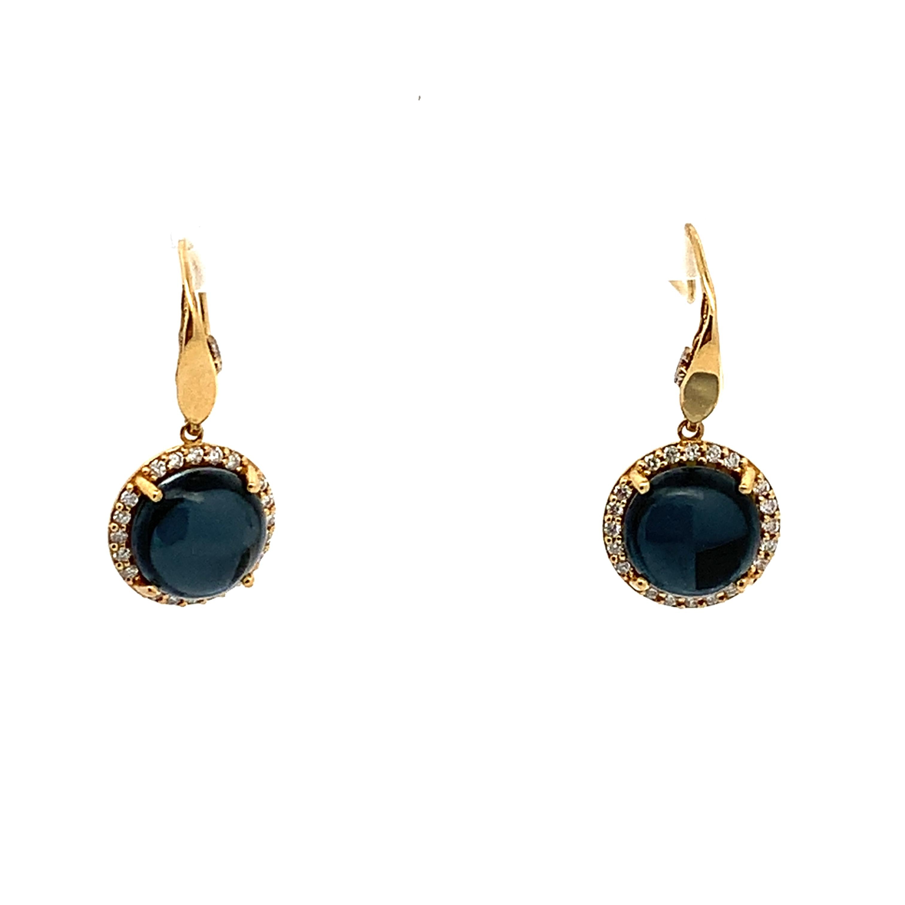 Tacori 18K Gold 4-Prongs Round Hematite & Diamond Halo Fishhook Drop Earrings