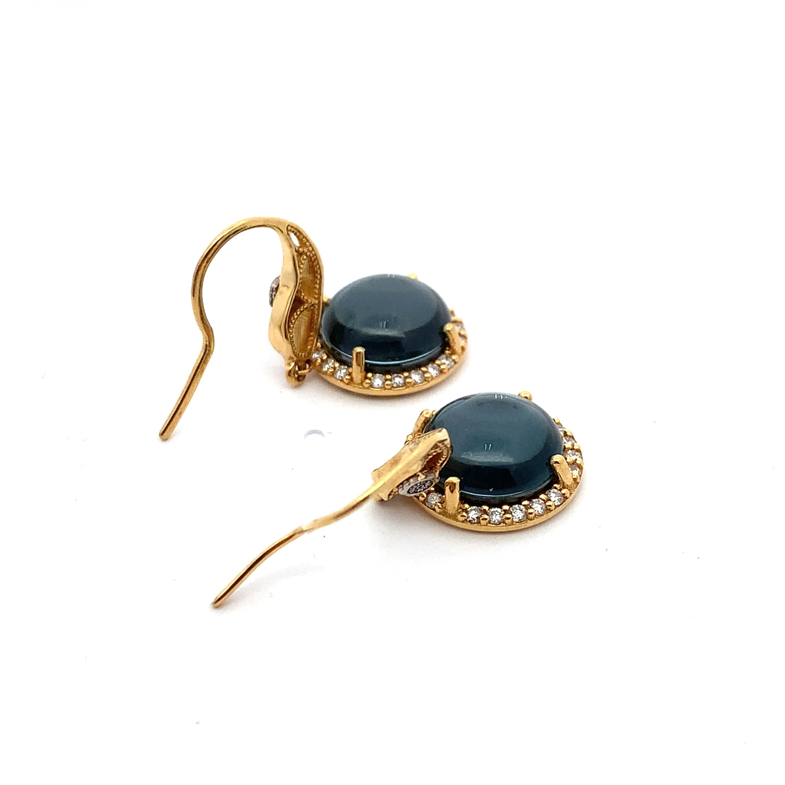 Tacori 18K Gold 4-Prongs Round Hematite & Diamond Halo Fishhook Drop Earrings