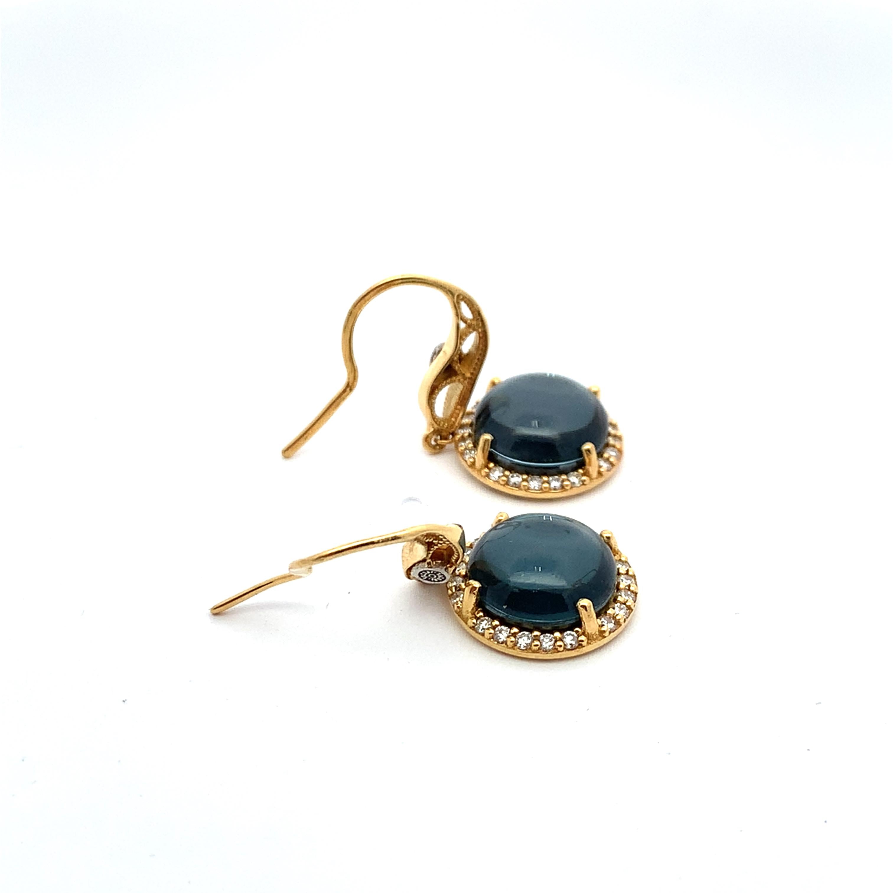 Tacori 18K Gold 4-Prongs Round Hematite & Diamond Halo Fishhook Drop Earrings