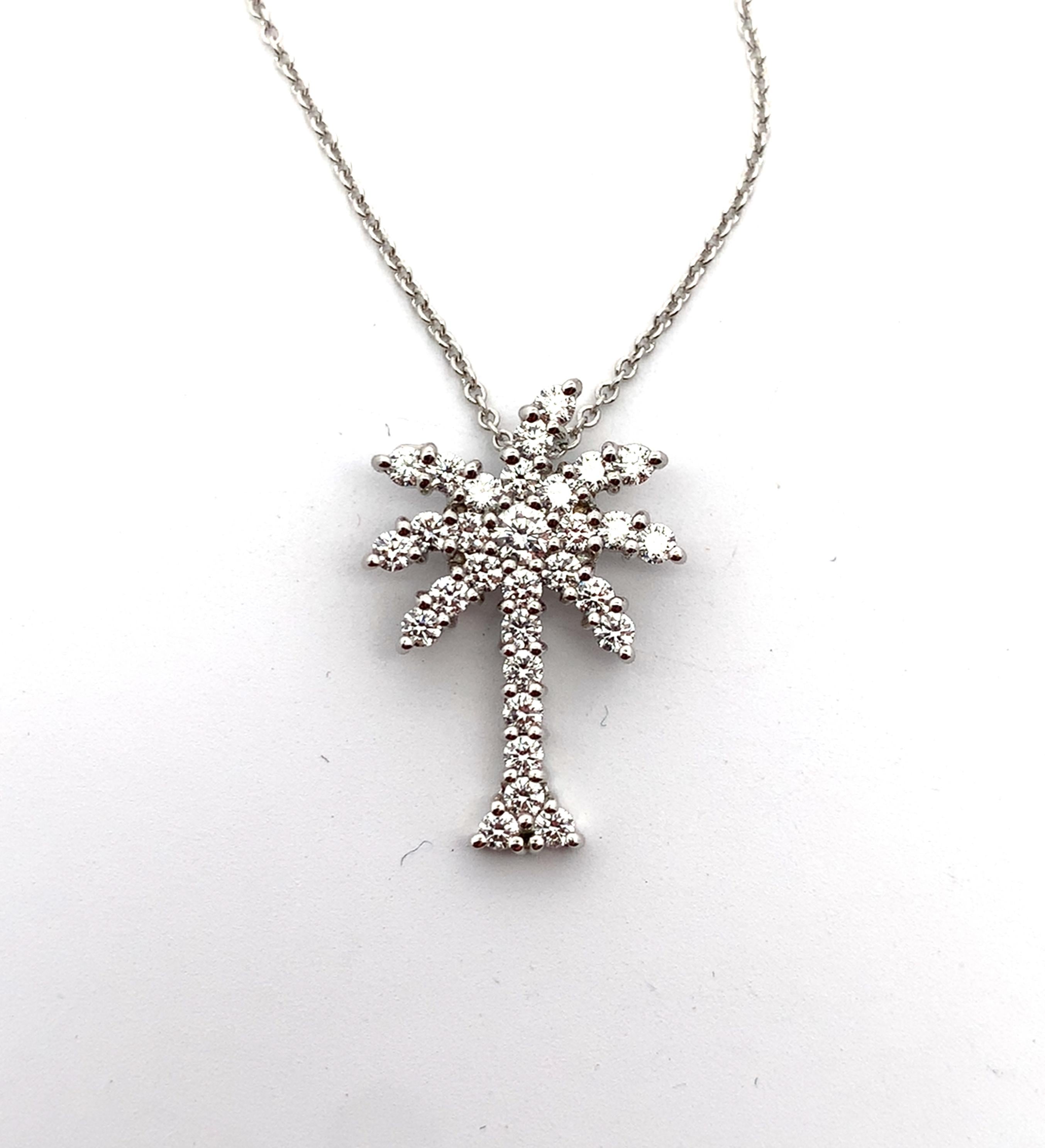 Roberto Coin 18K White Gold .50CTW Round Cut Diamonds Palm Tree Pendant Necklace