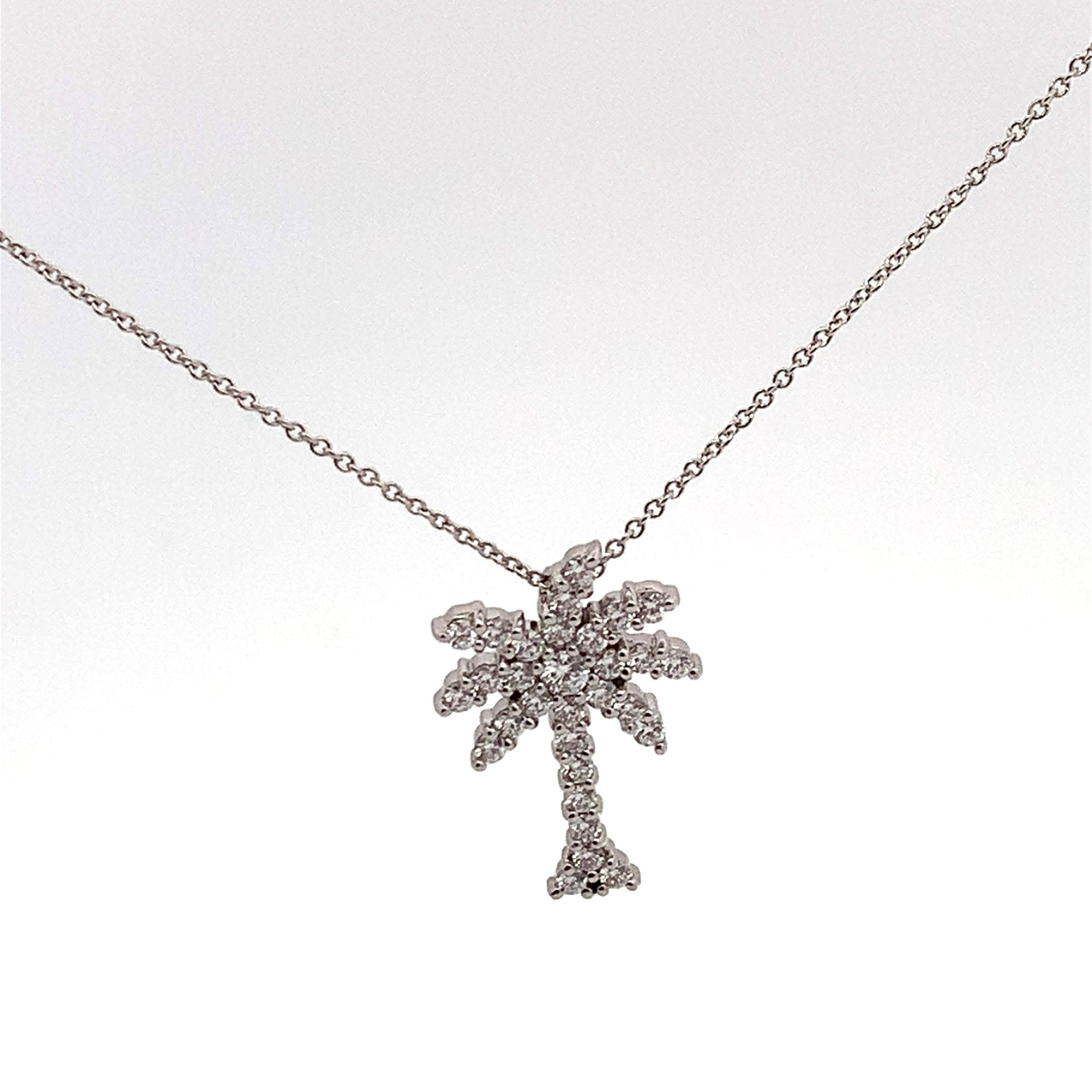 Roberto Coin 18K White Gold .50CTW Round Cut Diamonds Palm Tree Pendant Necklace
