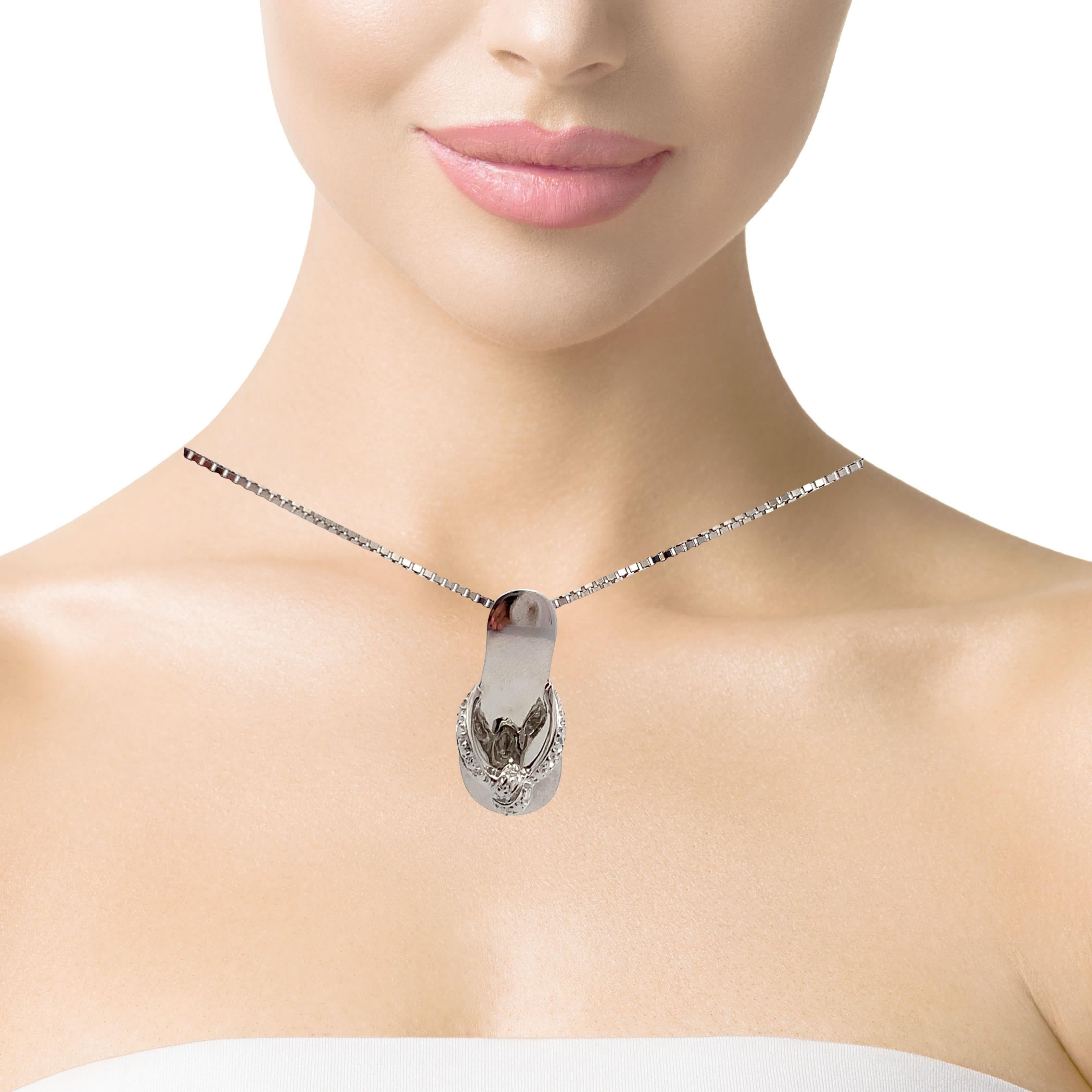 14K White Gold Flip Flop Sandal Pendant Charm With Box Chain Necklace 17"