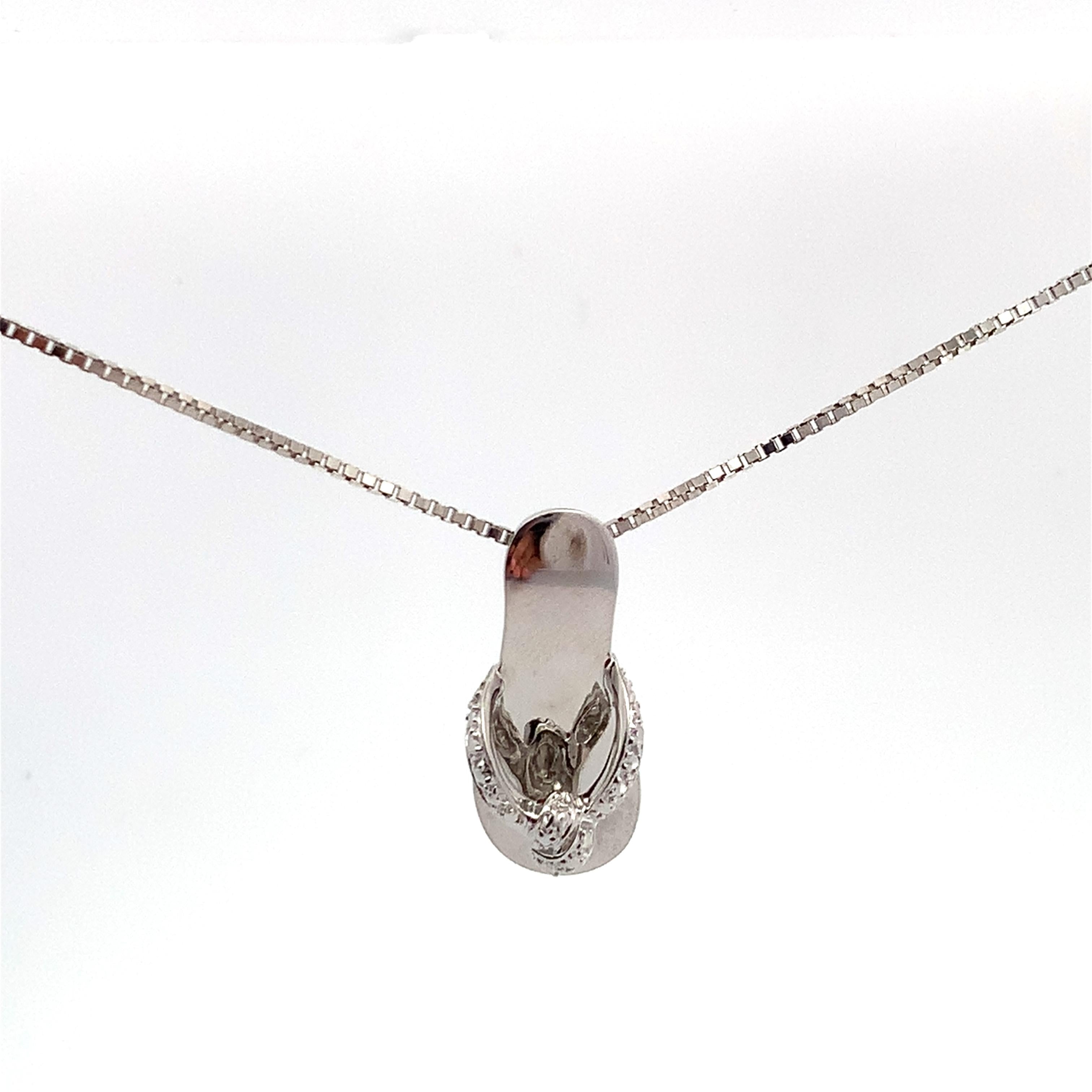 14K White Gold Flip Flop Sandal Pendant Charm With Box Chain Necklace 17"