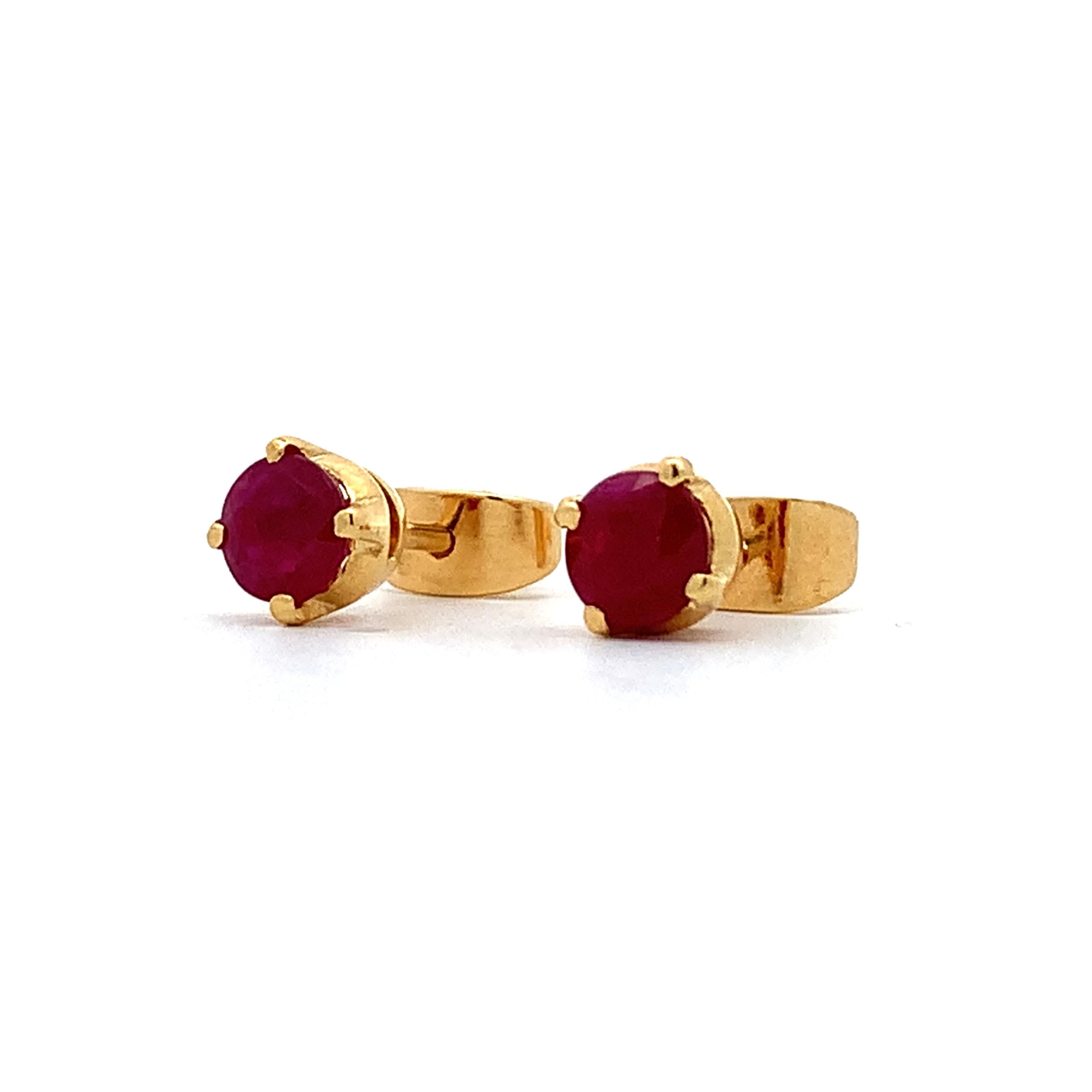 14K Yellow Gold Four-Prongs Round Ruby Solitaire Dainty Stud Earrings