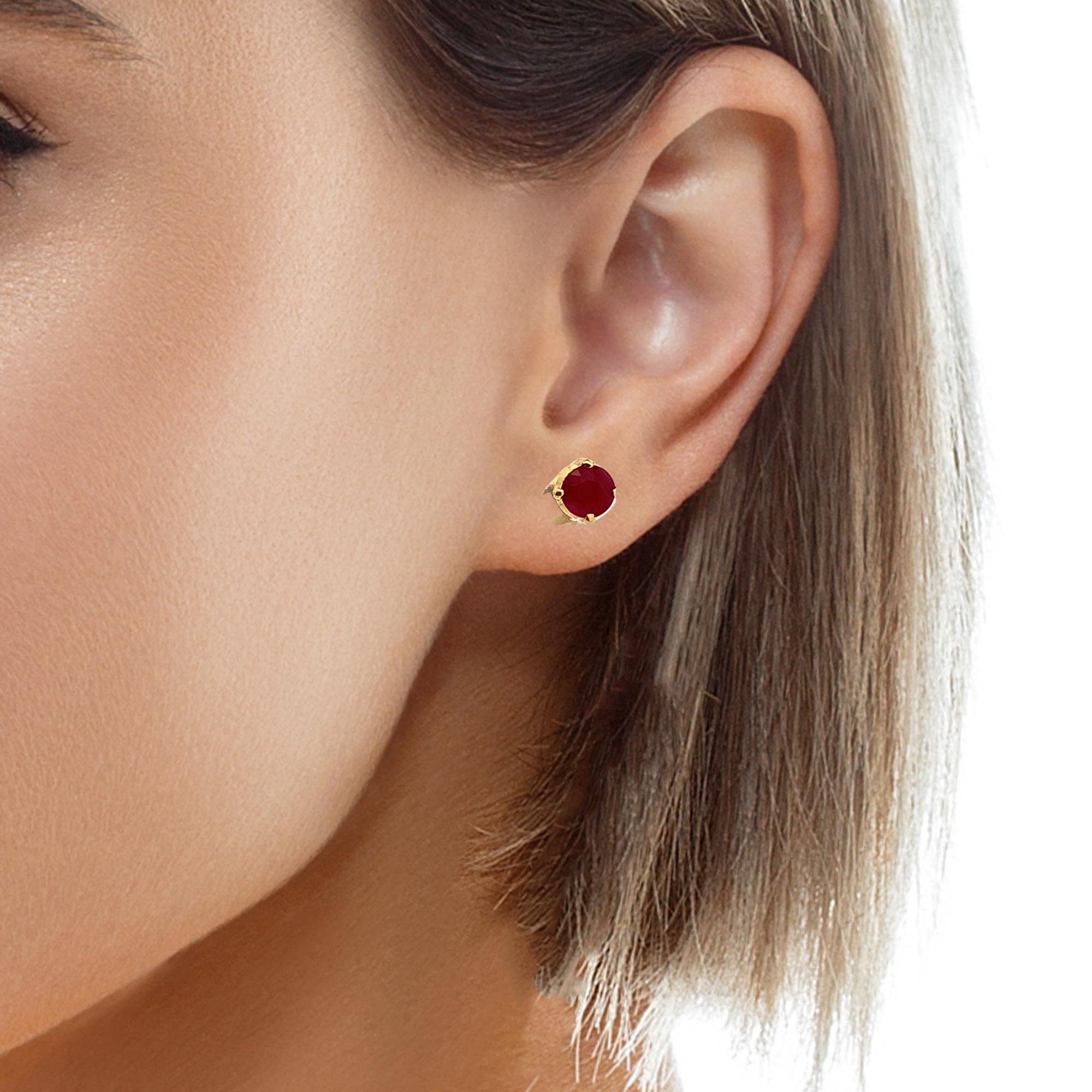 14K Yellow Gold Four-Prongs Round Ruby Solitaire Dainty Stud Earrings