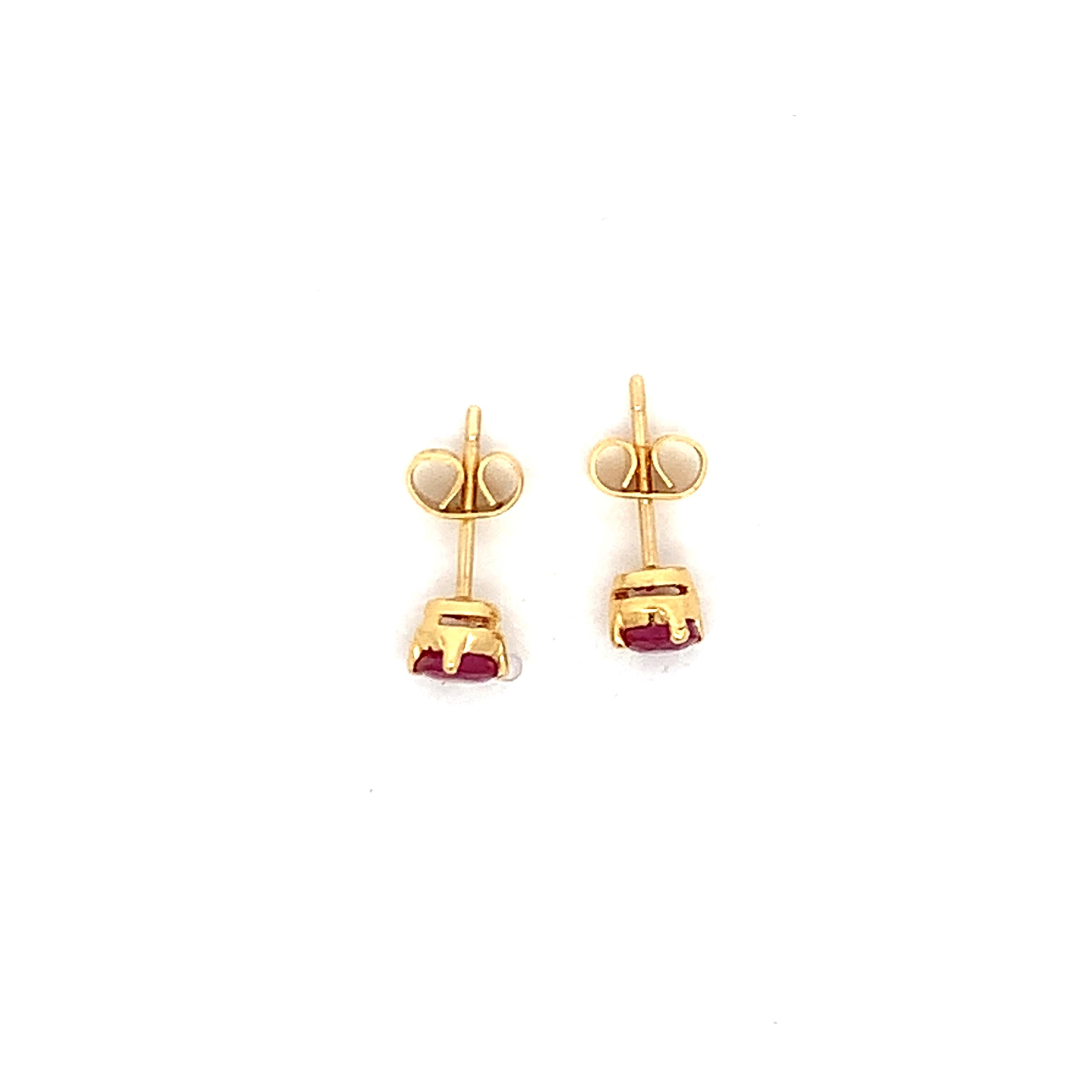 14K Yellow Gold Four-Prongs Round Ruby Solitaire Dainty Stud Earrings