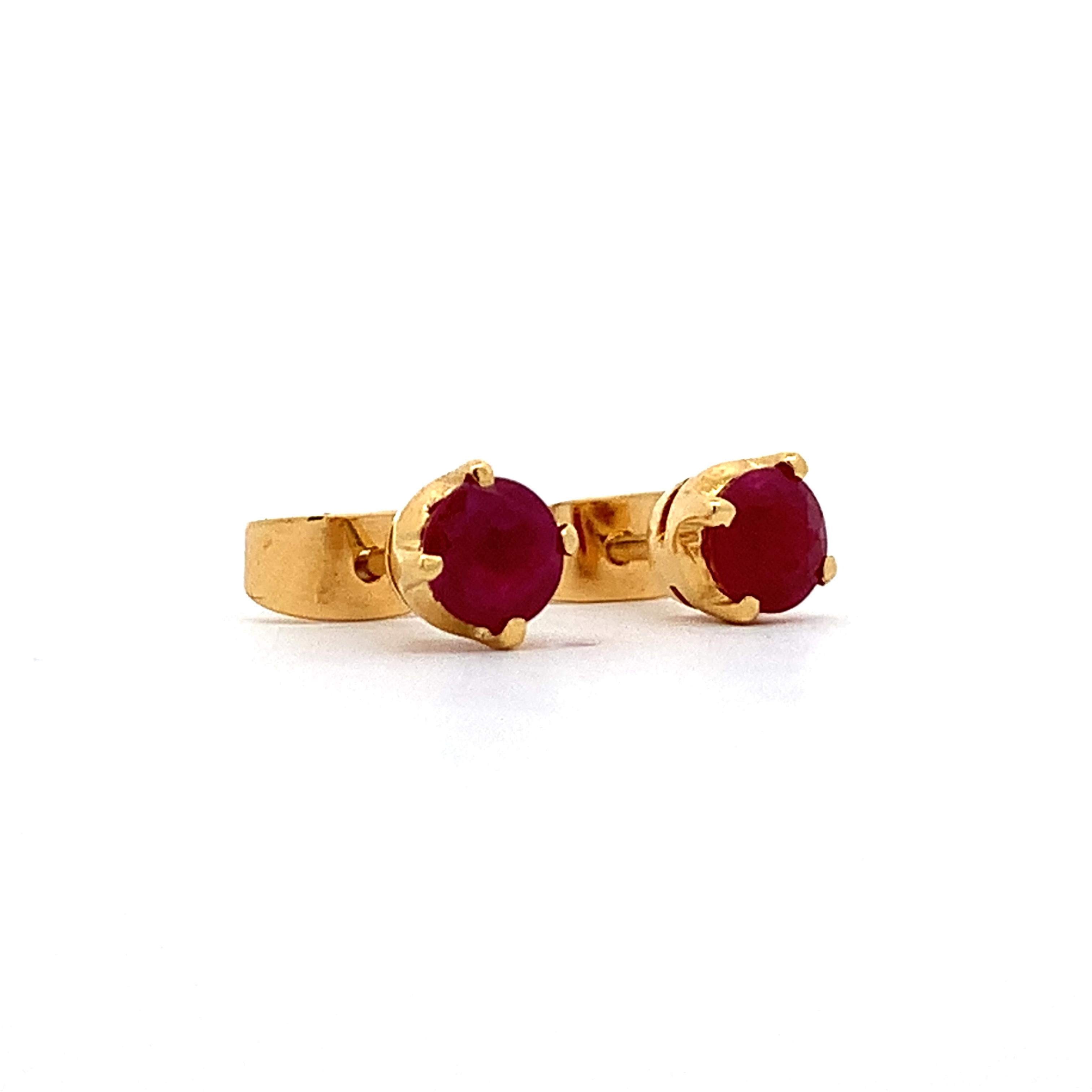 14K Yellow Gold Four-Prongs Round Ruby Solitaire Dainty Stud Earrings