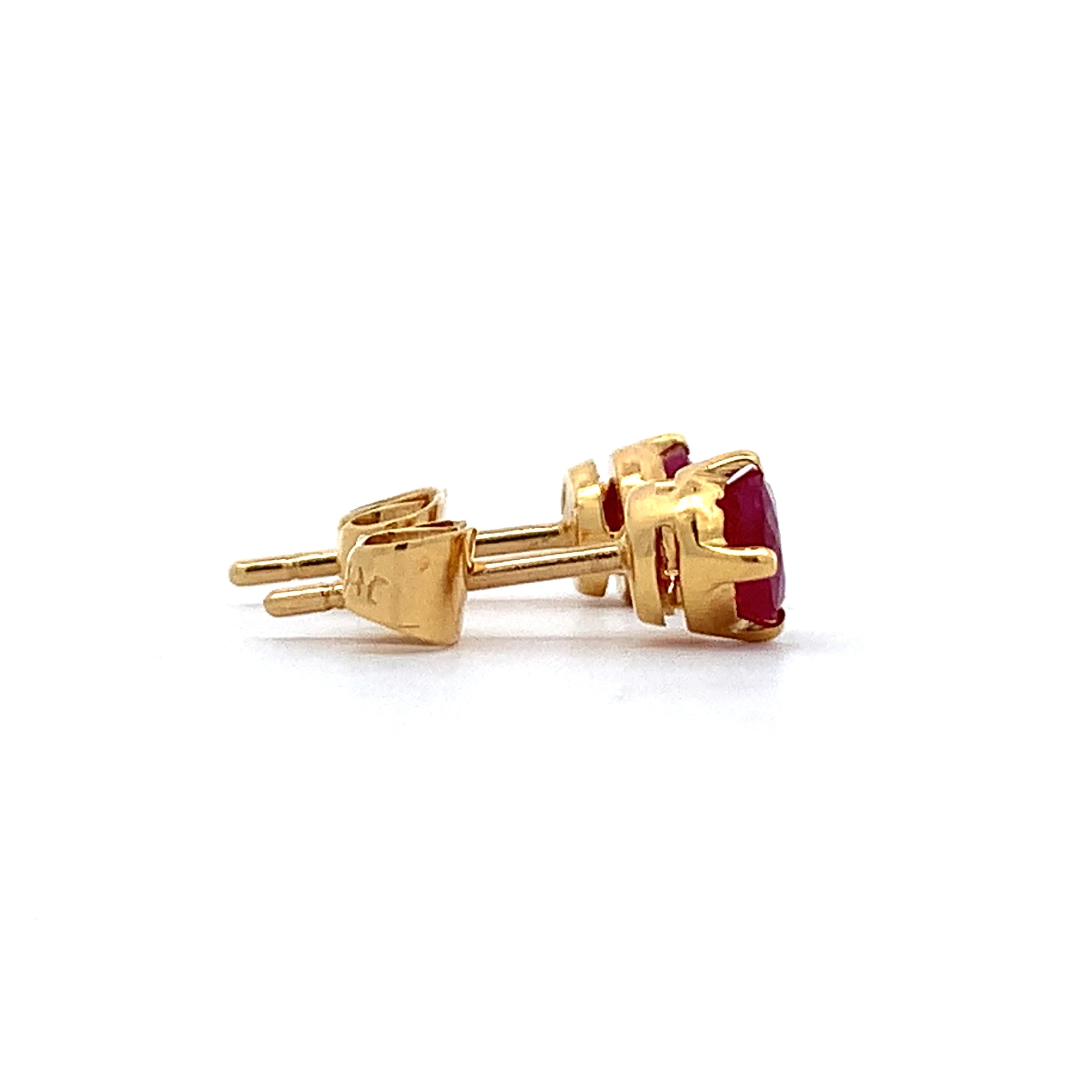 14K Yellow Gold Four-Prongs Round Ruby Solitaire Dainty Stud Earrings