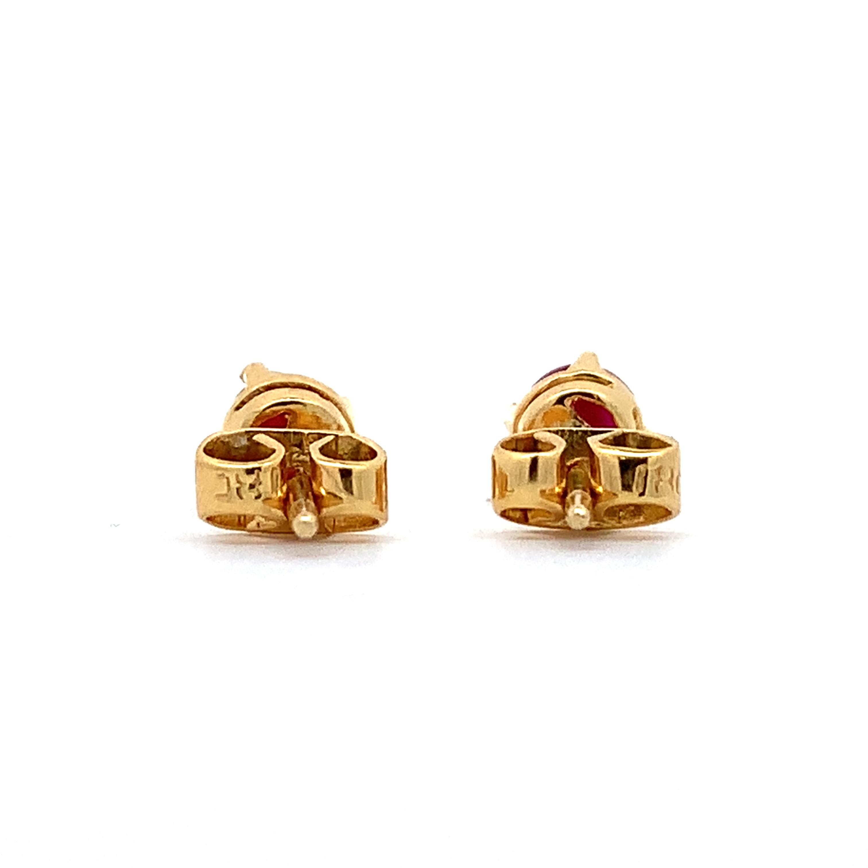14K Yellow Gold Four-Prongs Round Ruby Solitaire Dainty Stud Earrings