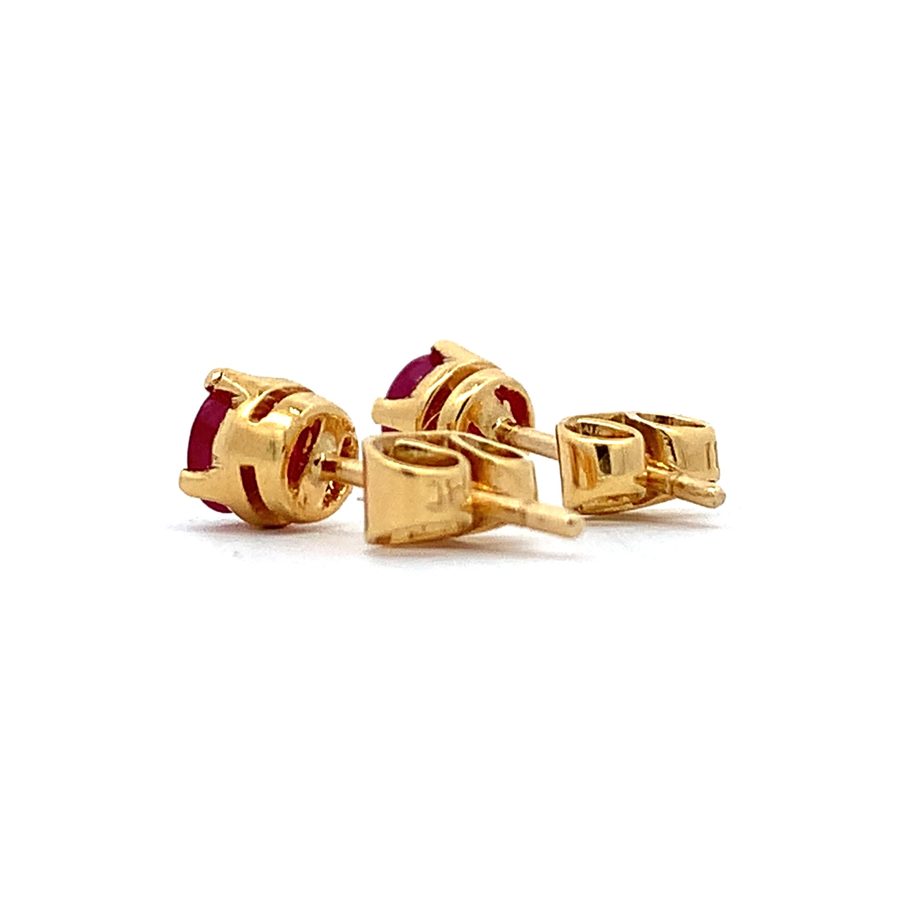 14K Yellow Gold Four-Prongs Round Ruby Solitaire Dainty Stud Earrings