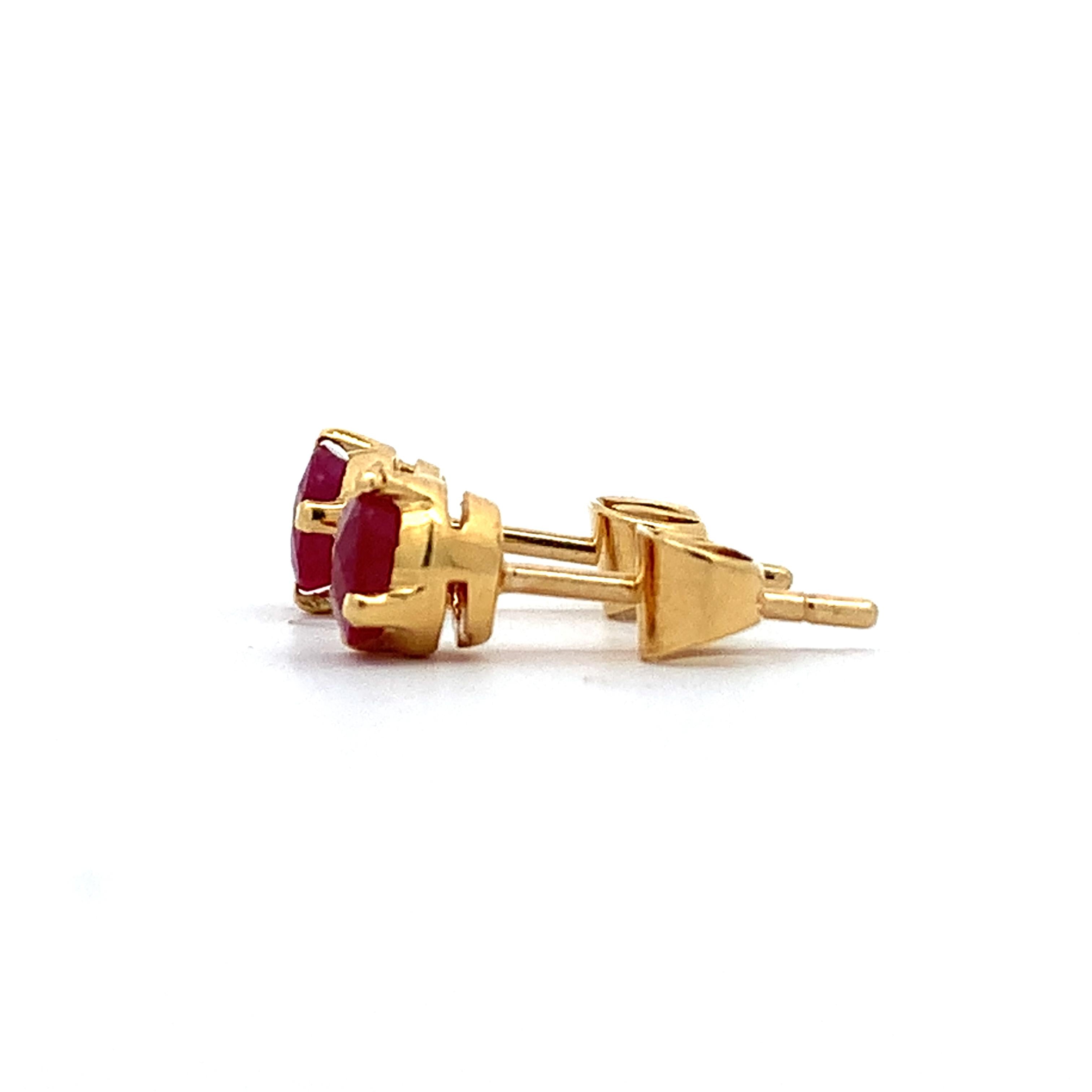 14K Yellow Gold Four-Prongs Round Ruby Solitaire Dainty Stud Earrings