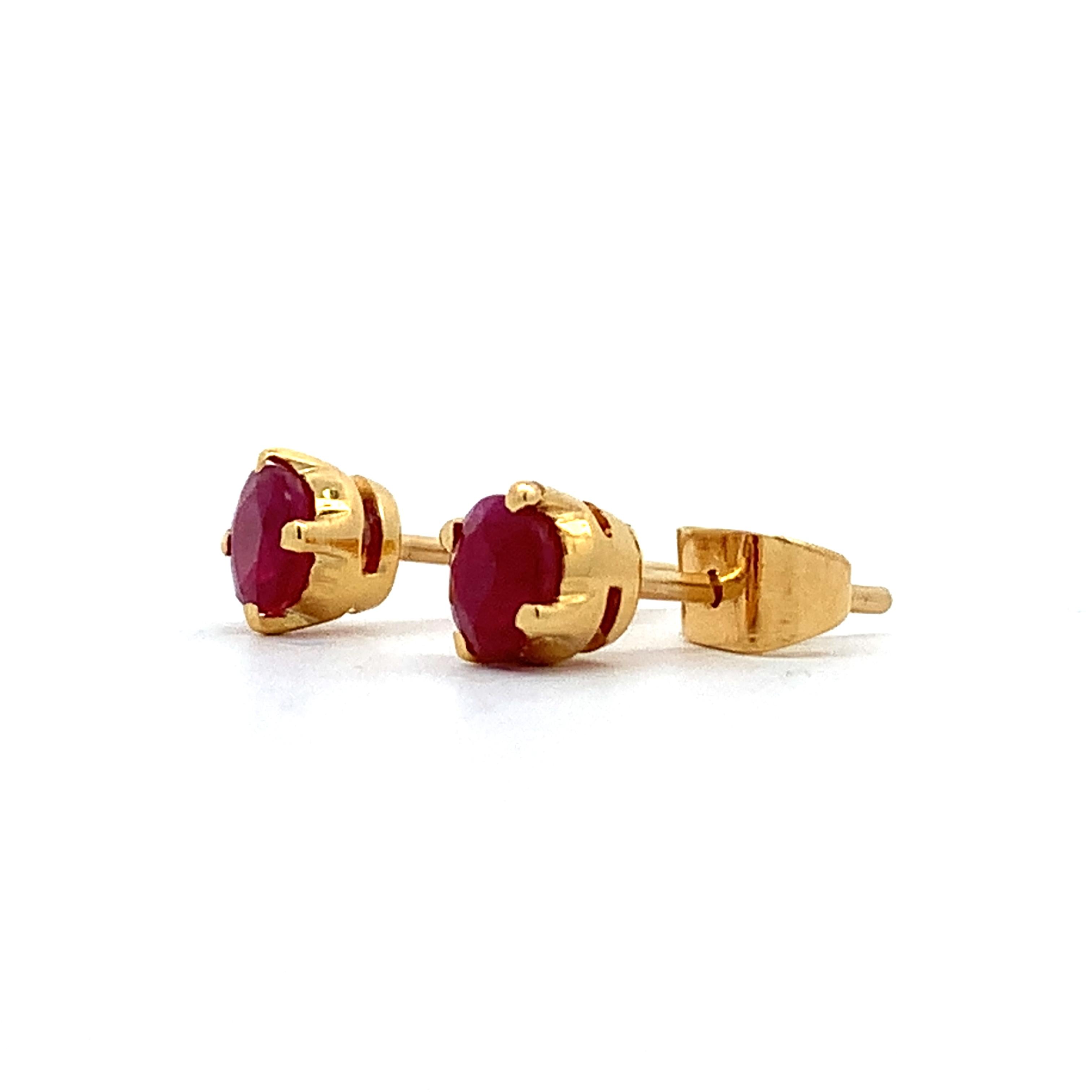 14K Yellow Gold Four-Prongs Round Ruby Solitaire Dainty Stud Earrings