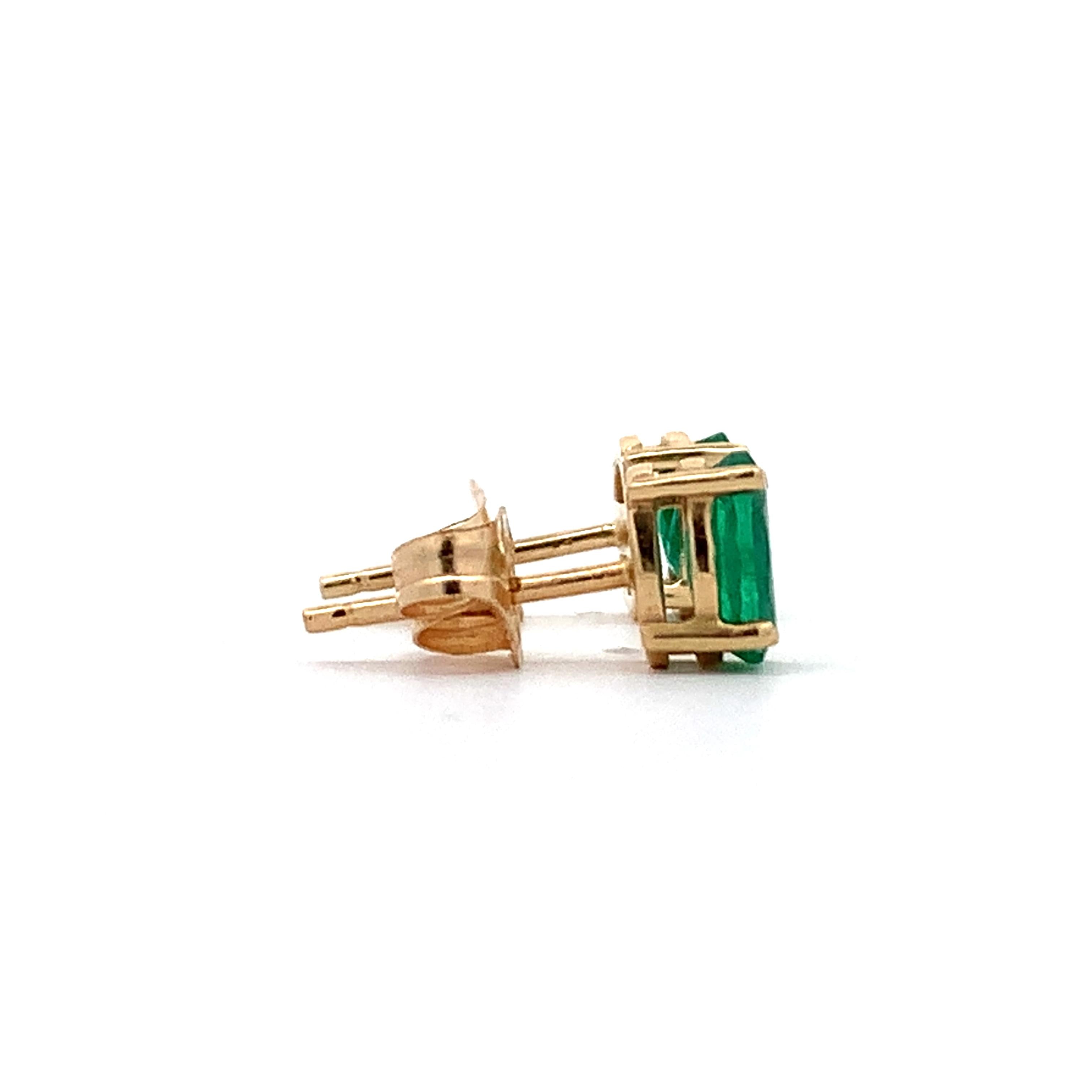14K Yellow Gold Four-Prongs Oval Cut Emerald Solitaire Dainty Stud Earrings