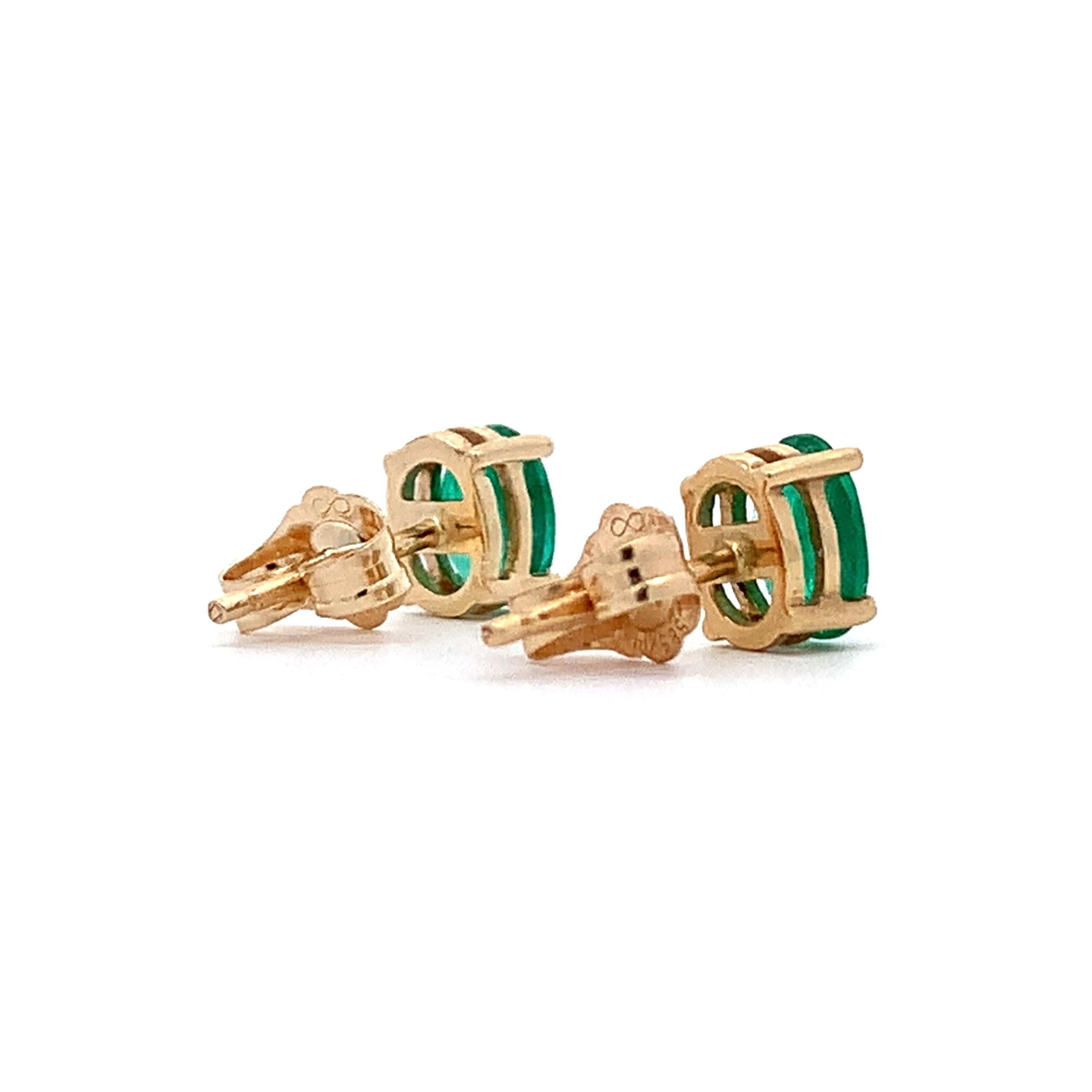 14K Yellow Gold Four-Prongs Oval Cut Emerald Solitaire Dainty Stud Earrings