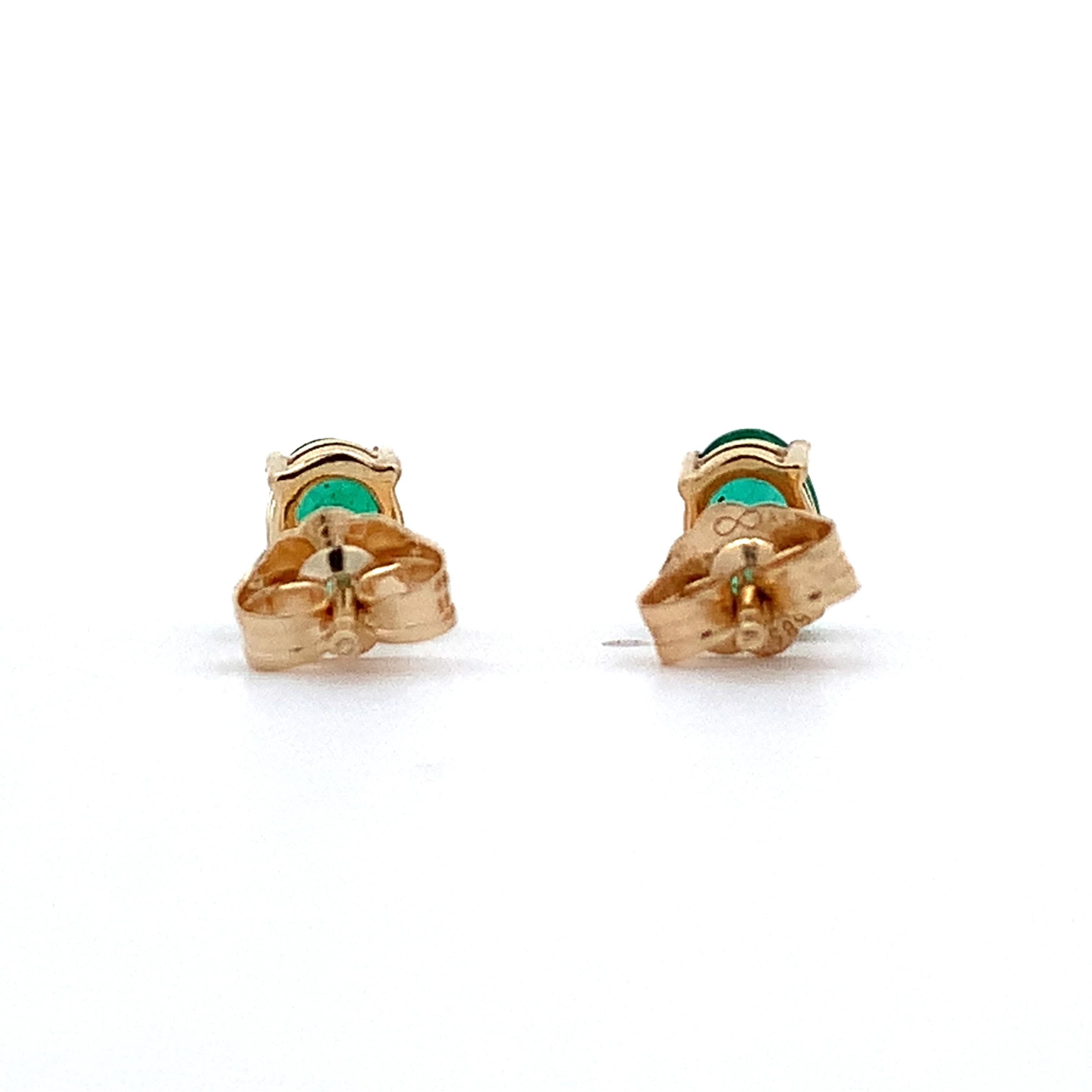 14K Yellow Gold Four-Prongs Oval Cut Emerald Solitaire Dainty Stud Earrings