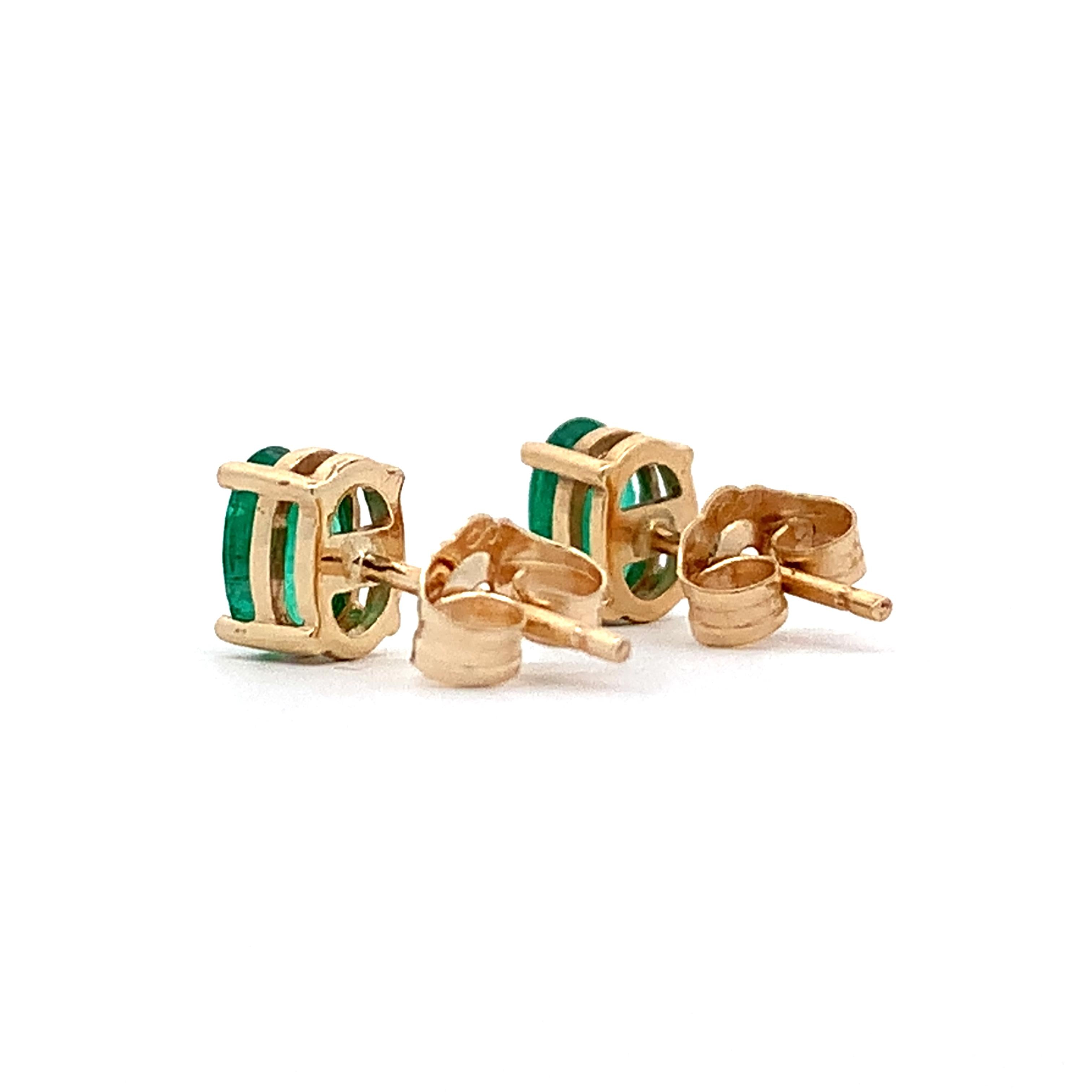 14K Yellow Gold Four-Prongs Oval Cut Emerald Solitaire Dainty Stud Earrings