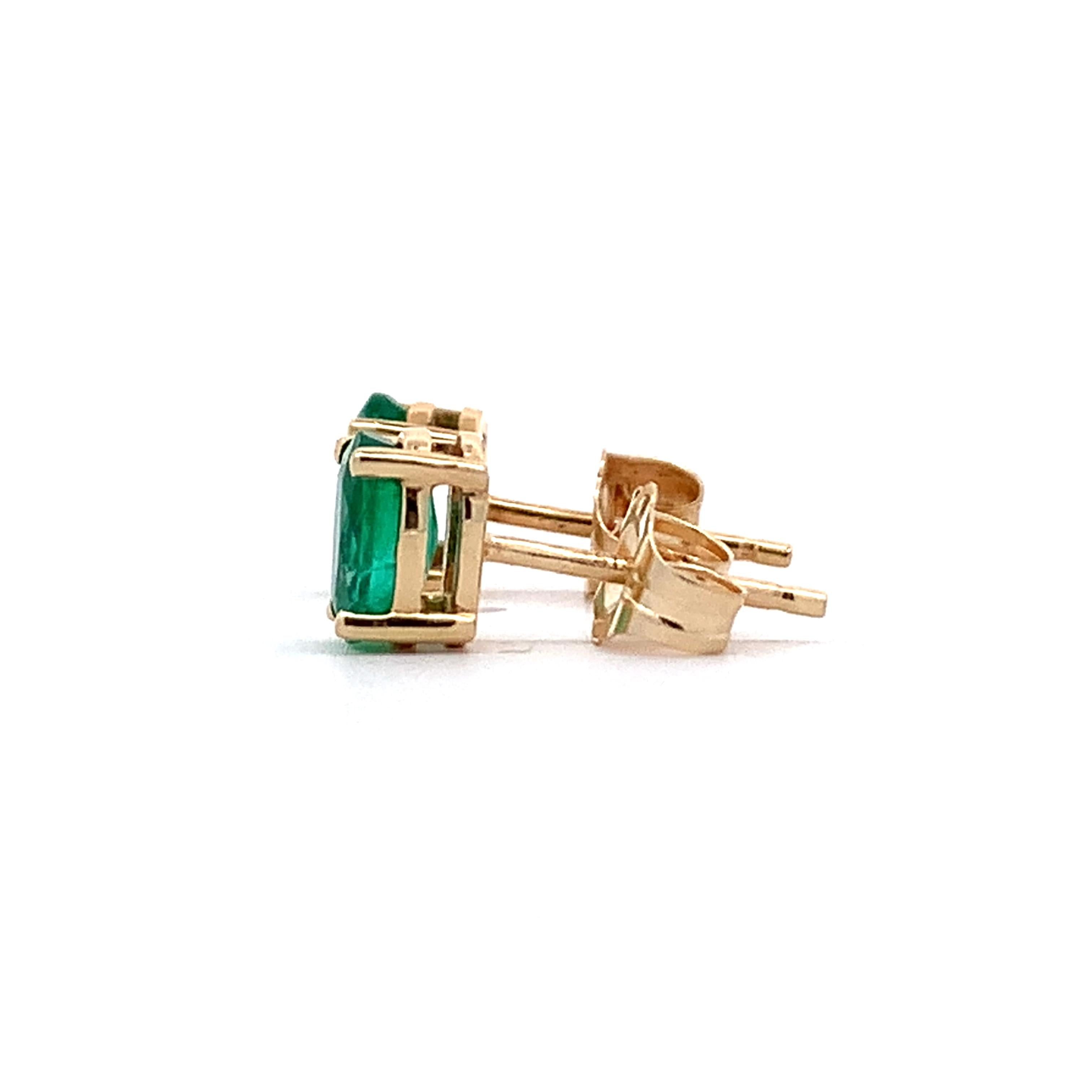 14K Yellow Gold Four-Prongs Oval Cut Emerald Solitaire Dainty Stud Earrings