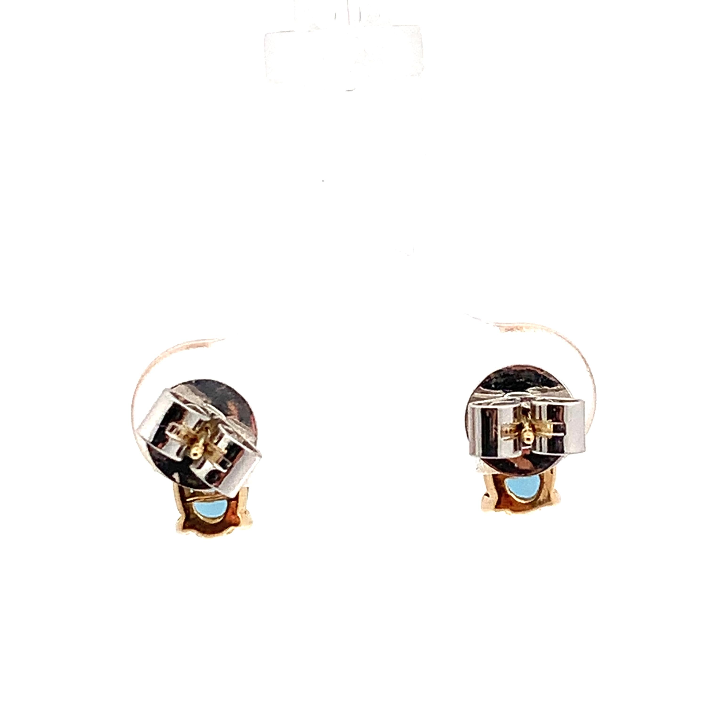 14K Yellow Gold Oval Blue Topaz & Single Cut Diamond Accent Dainty Stud Earrings