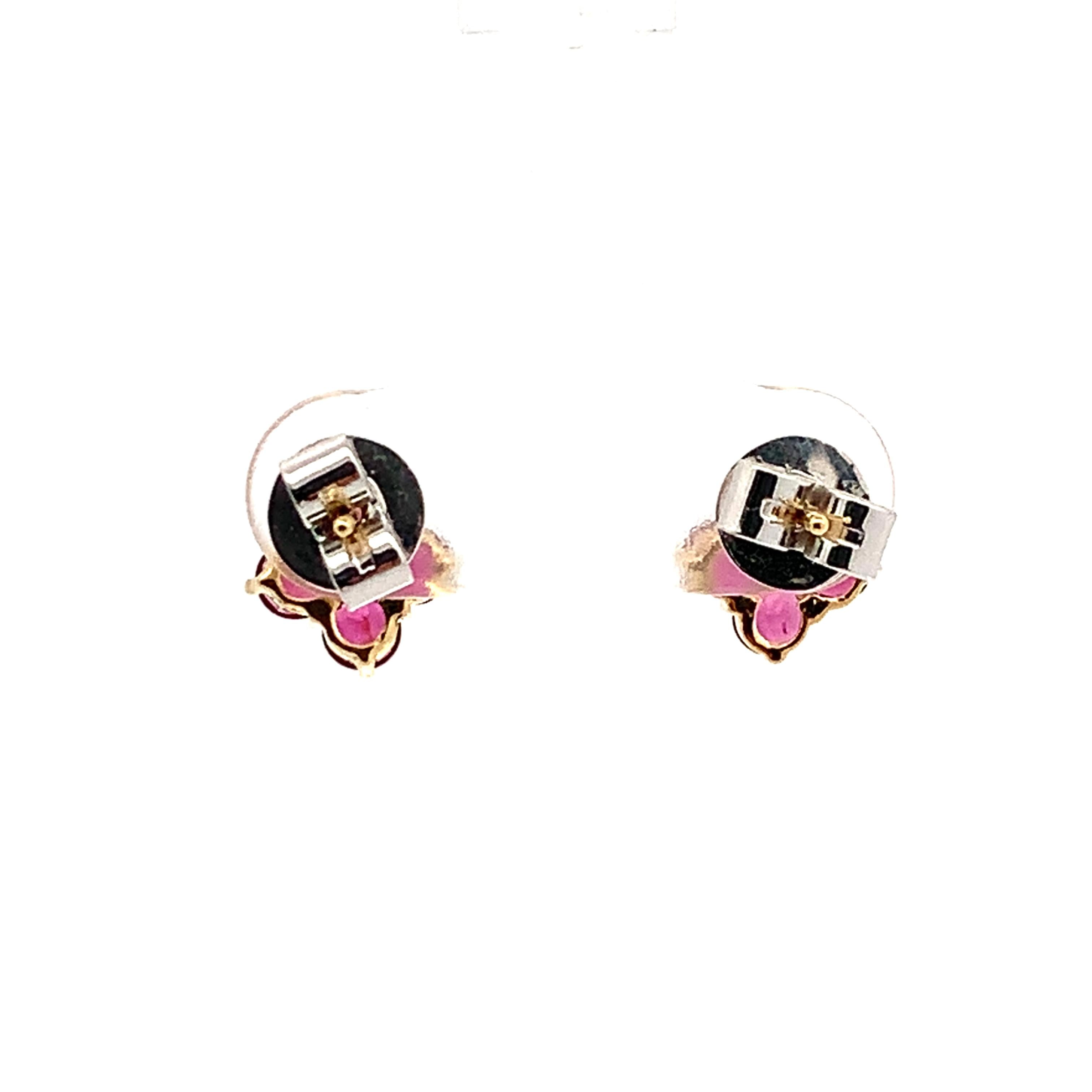 14K Gold Round Rhodolite Garnet Four Petal Flower Dainty Stud Post Earrings