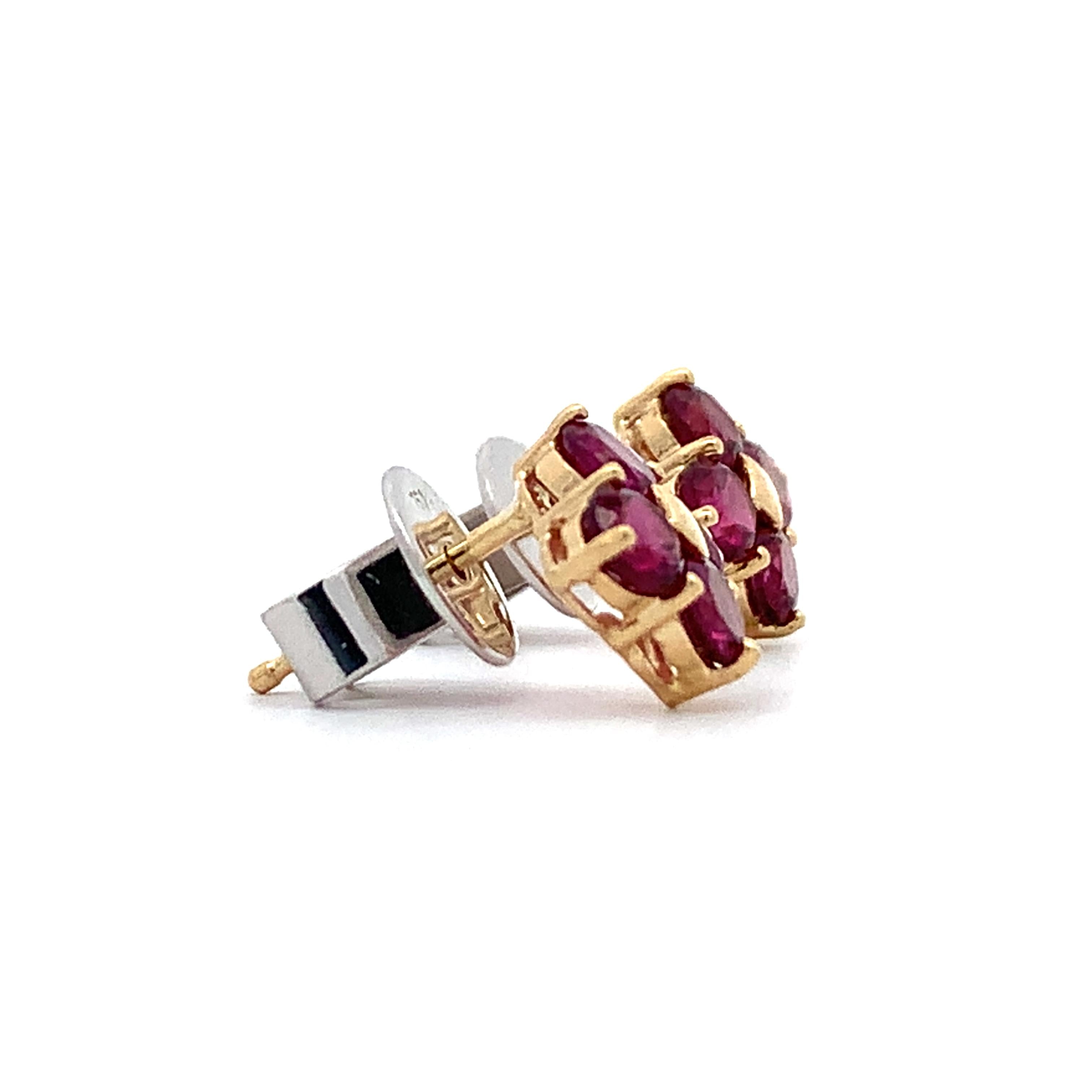 14K Gold Round Rhodolite Garnet Four Petal Flower Dainty Stud Post Earrings