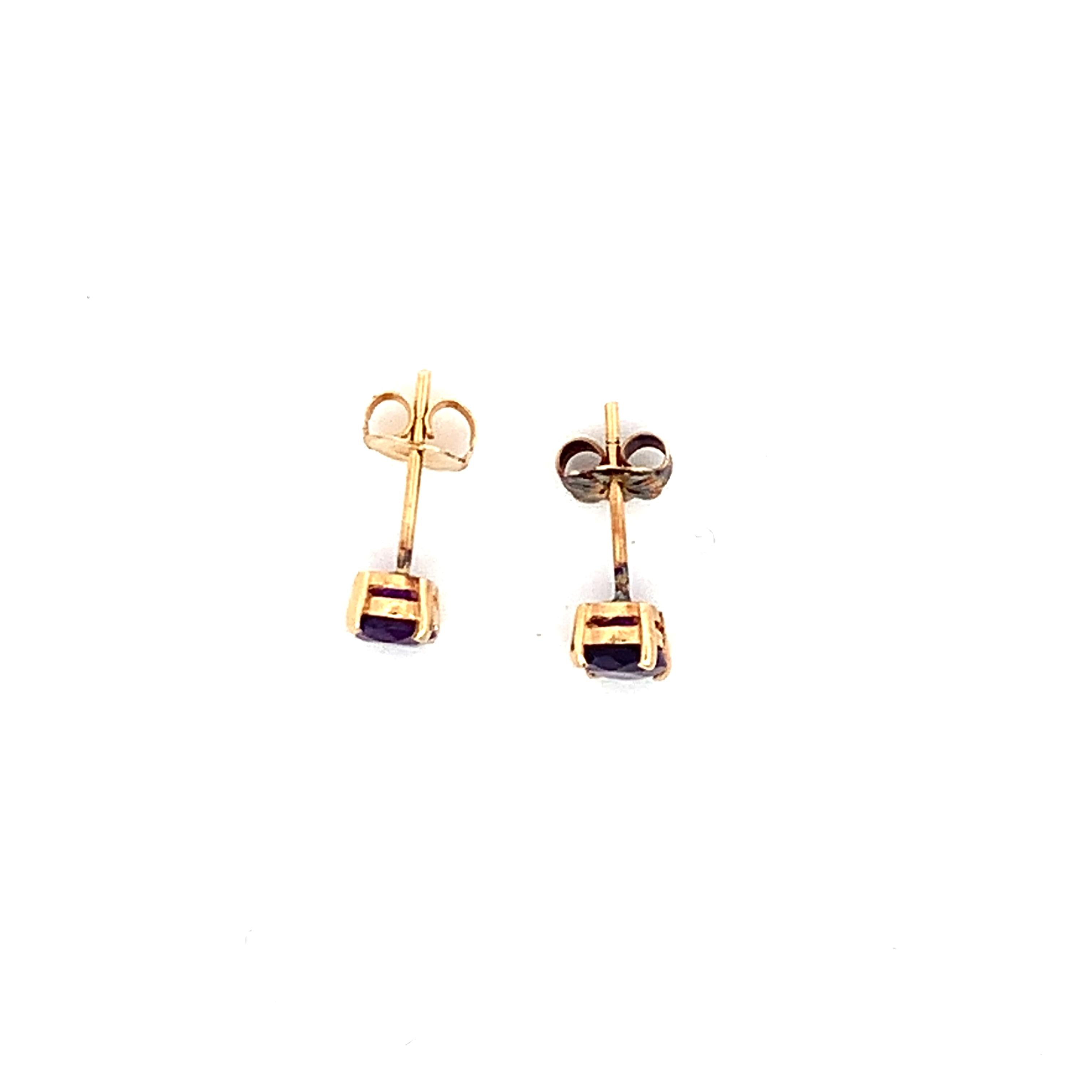 14K Yellow Gold Four-Prongs Oval Cut Amethyst Solitaire Dainty Stud Earrings