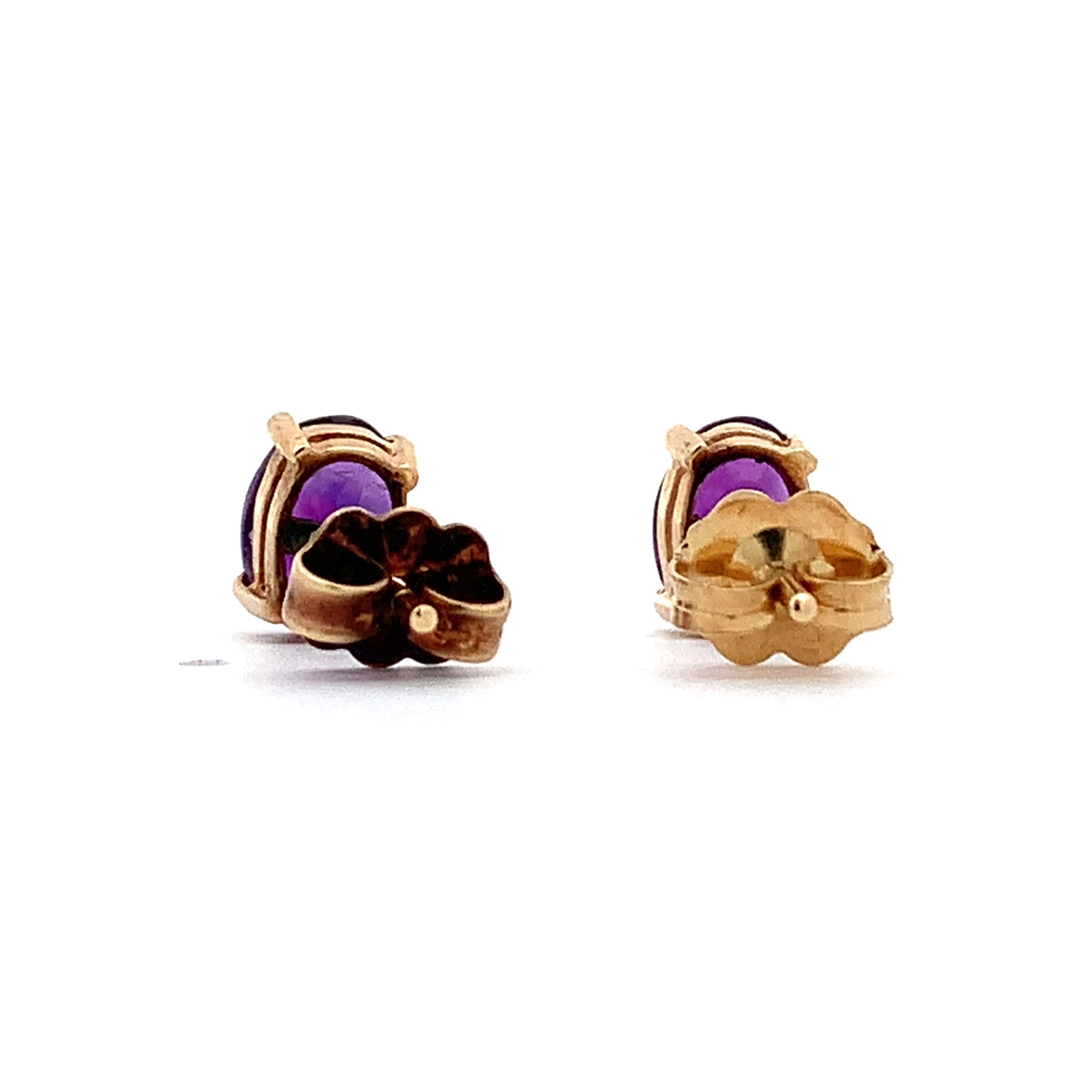 14K Yellow Gold Four-Prongs Oval Cut Amethyst Solitaire Dainty Stud Earrings