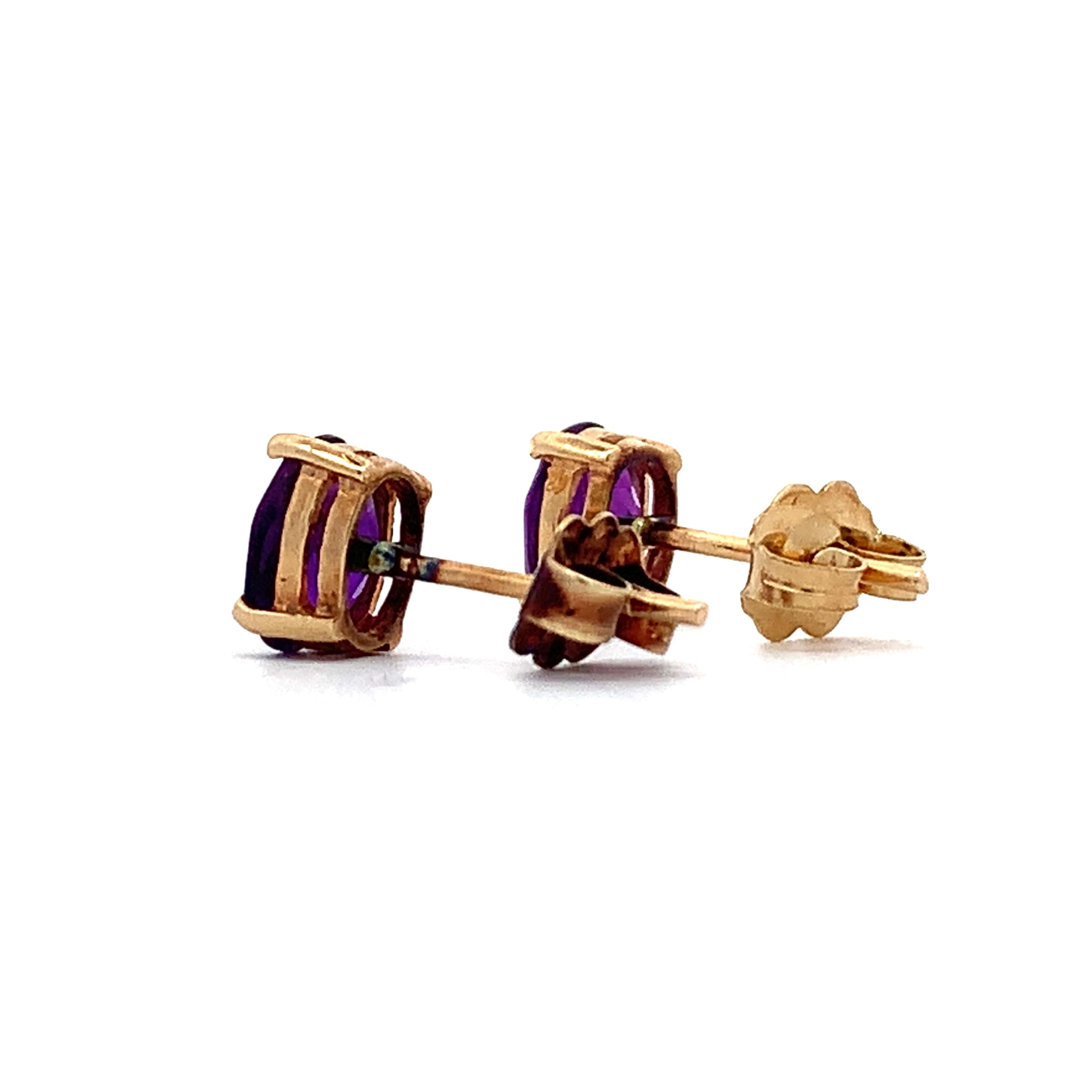 14K Yellow Gold Four-Prongs Oval Cut Amethyst Solitaire Dainty Stud Earrings