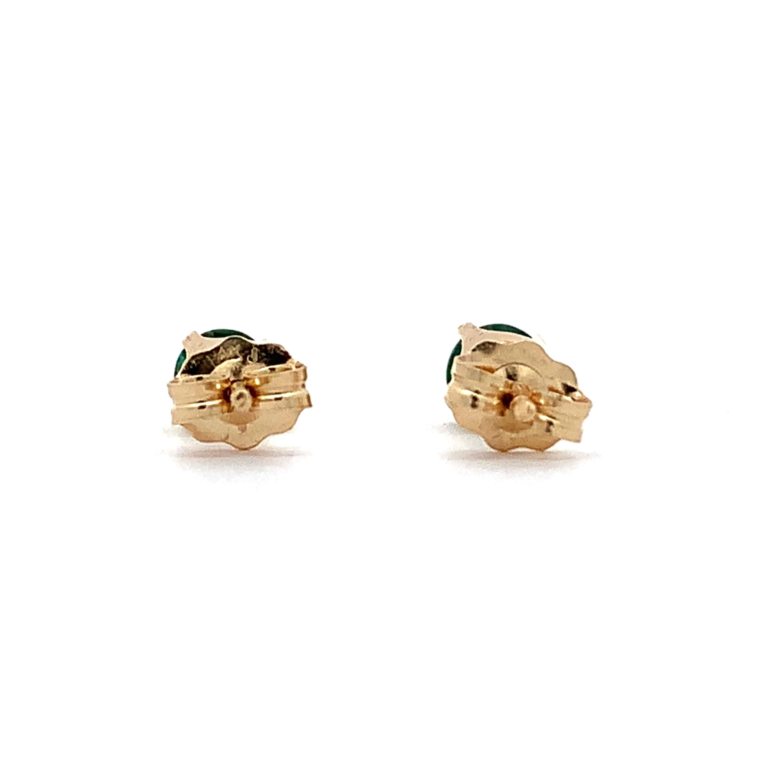14K Yellow Gold Claw-Prongs Green Glass Doublet Solitaire Dainty Stud Earrings
