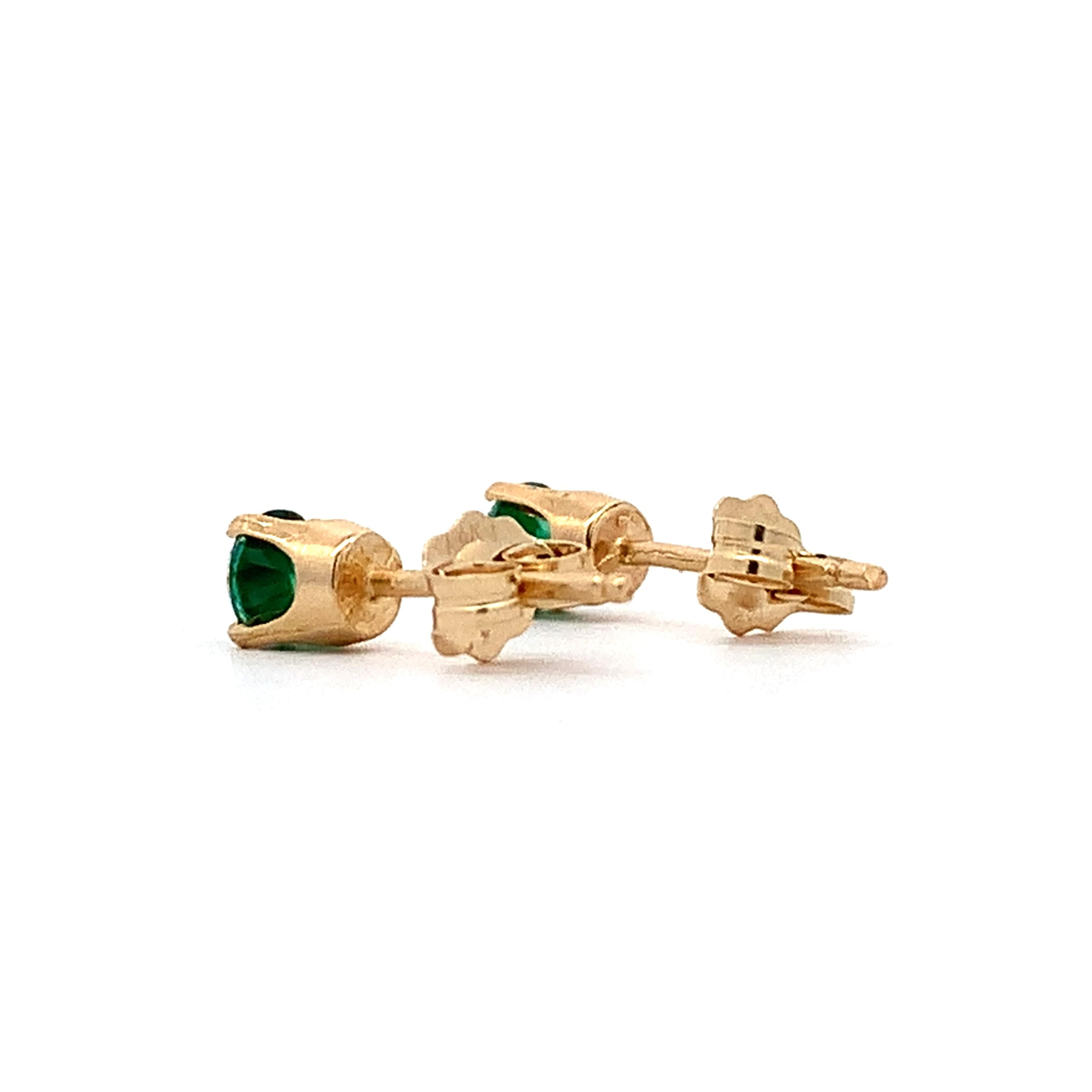 14K Yellow Gold Claw-Prongs Green Glass Doublet Solitaire Dainty Stud Earrings
