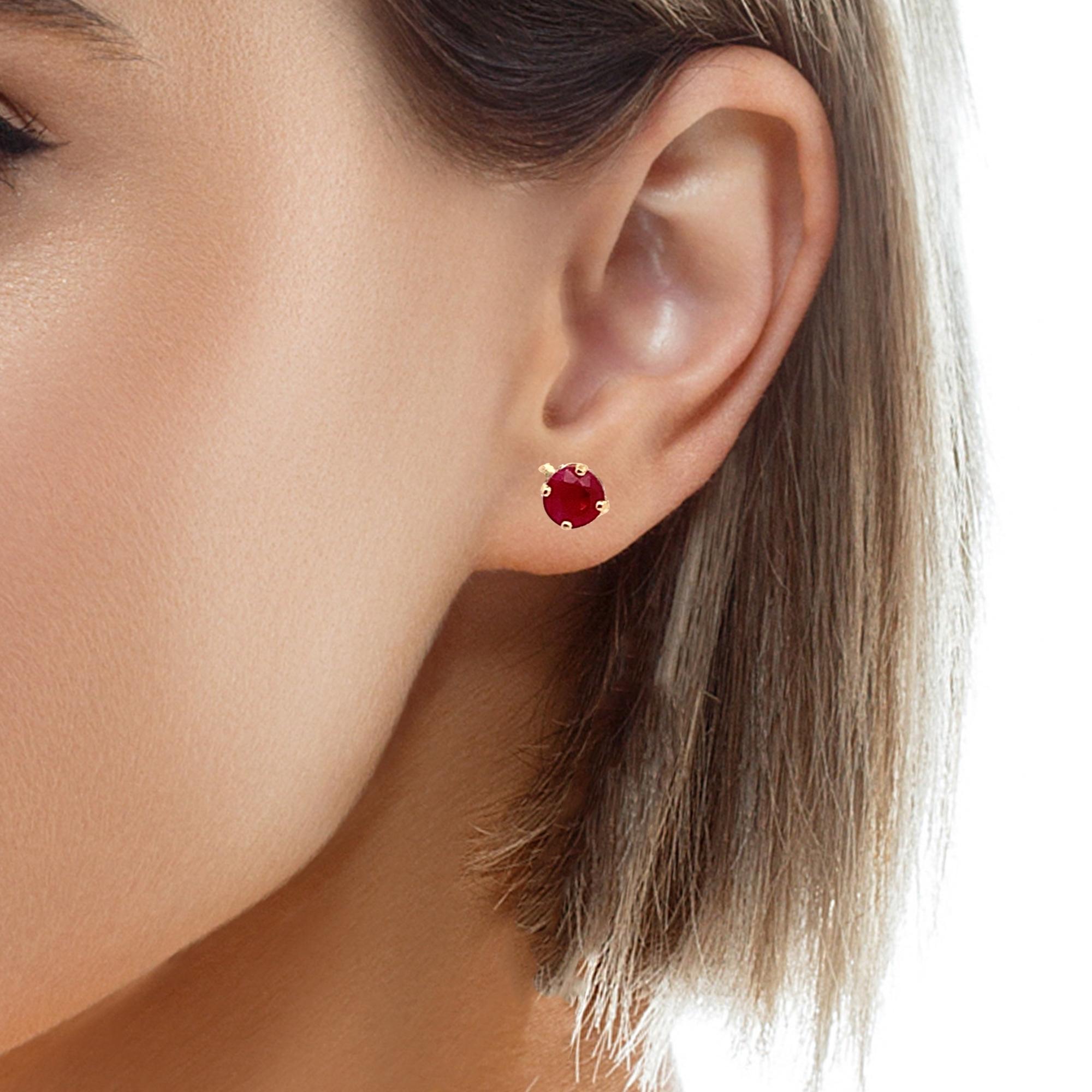 14K Yellow Gold Claw-Prongs Round Ruby Solitaire Dainty Stud Earrings