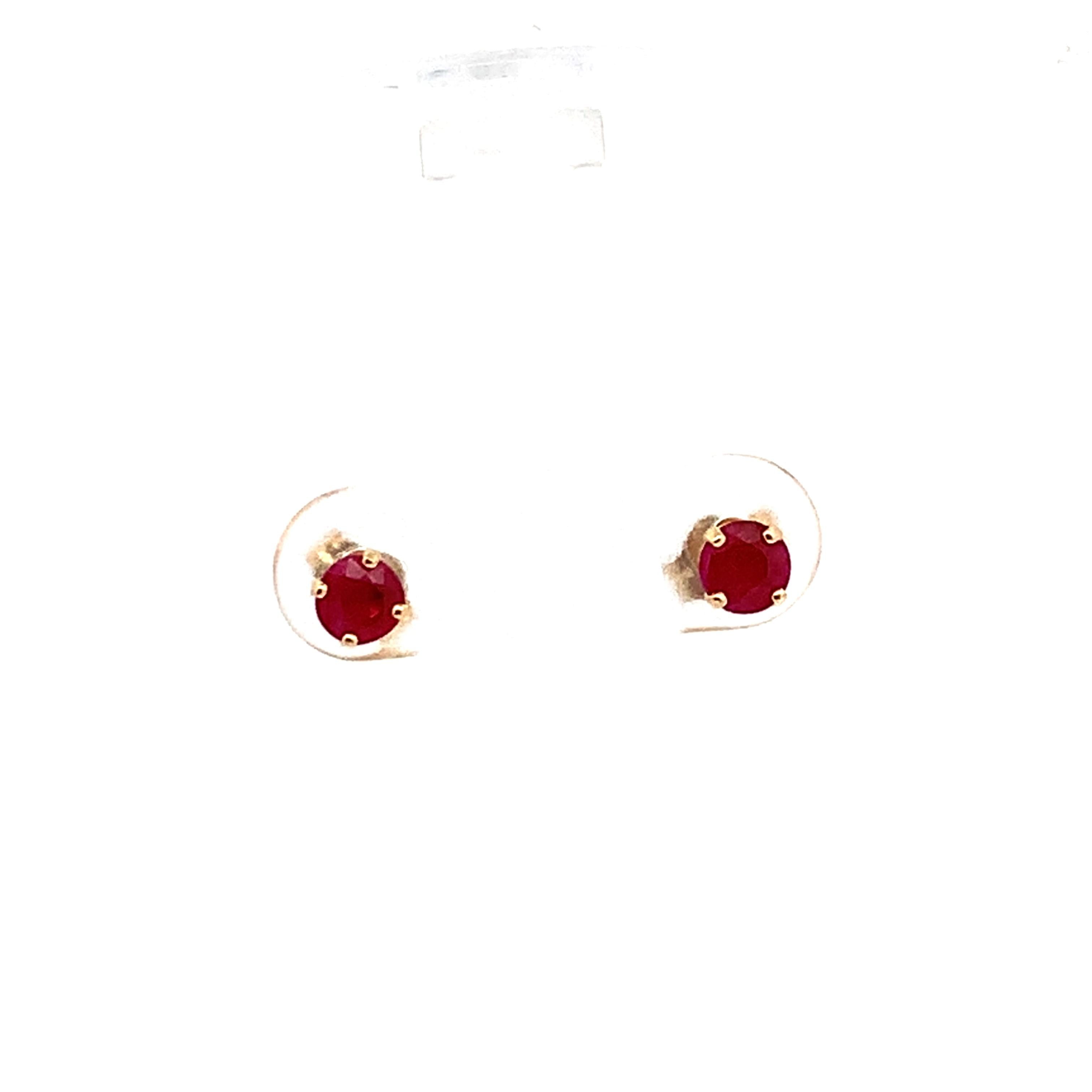 14K Yellow Gold Claw-Prongs Round Ruby Solitaire Dainty Stud Earrings