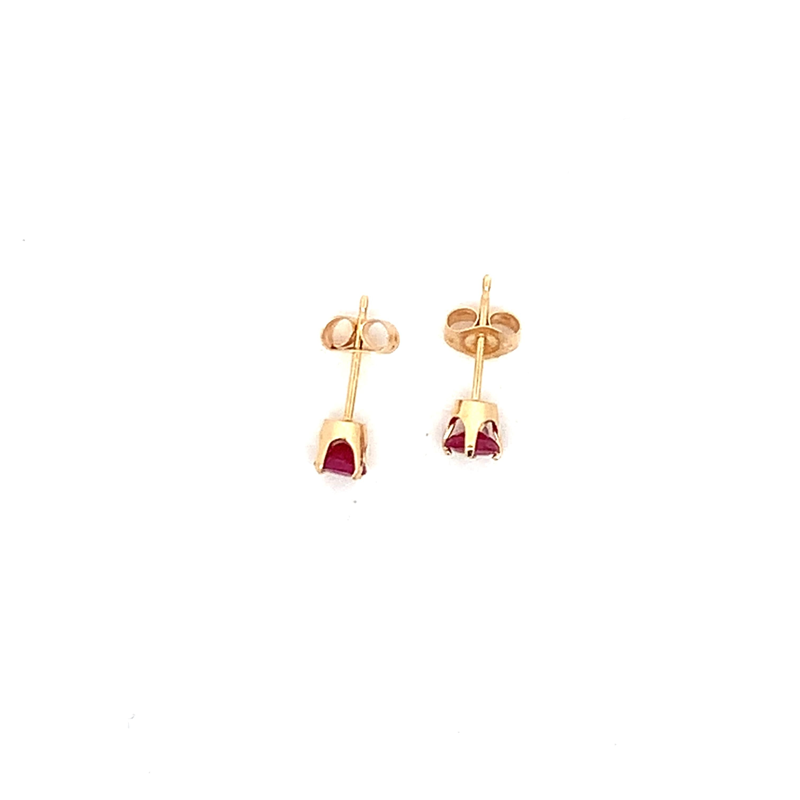 14K Yellow Gold Claw-Prongs Round Ruby Solitaire Dainty Stud Earrings