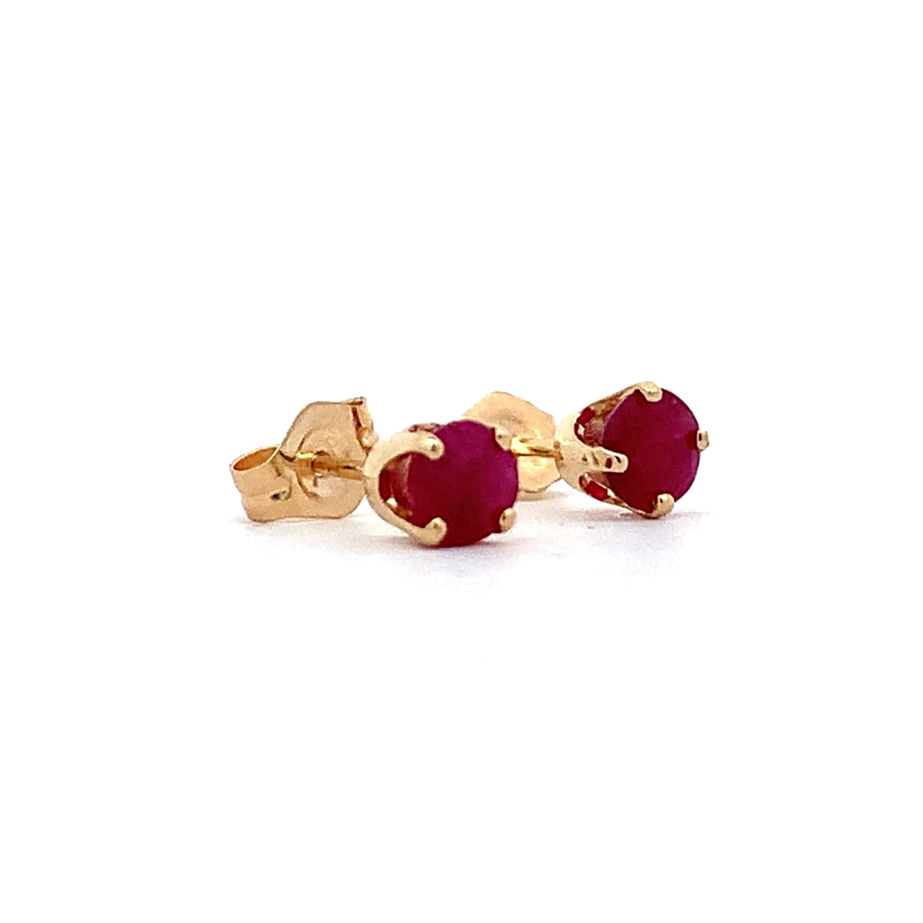 14K Yellow Gold Claw-Prongs Round Ruby Solitaire Dainty Stud Earrings