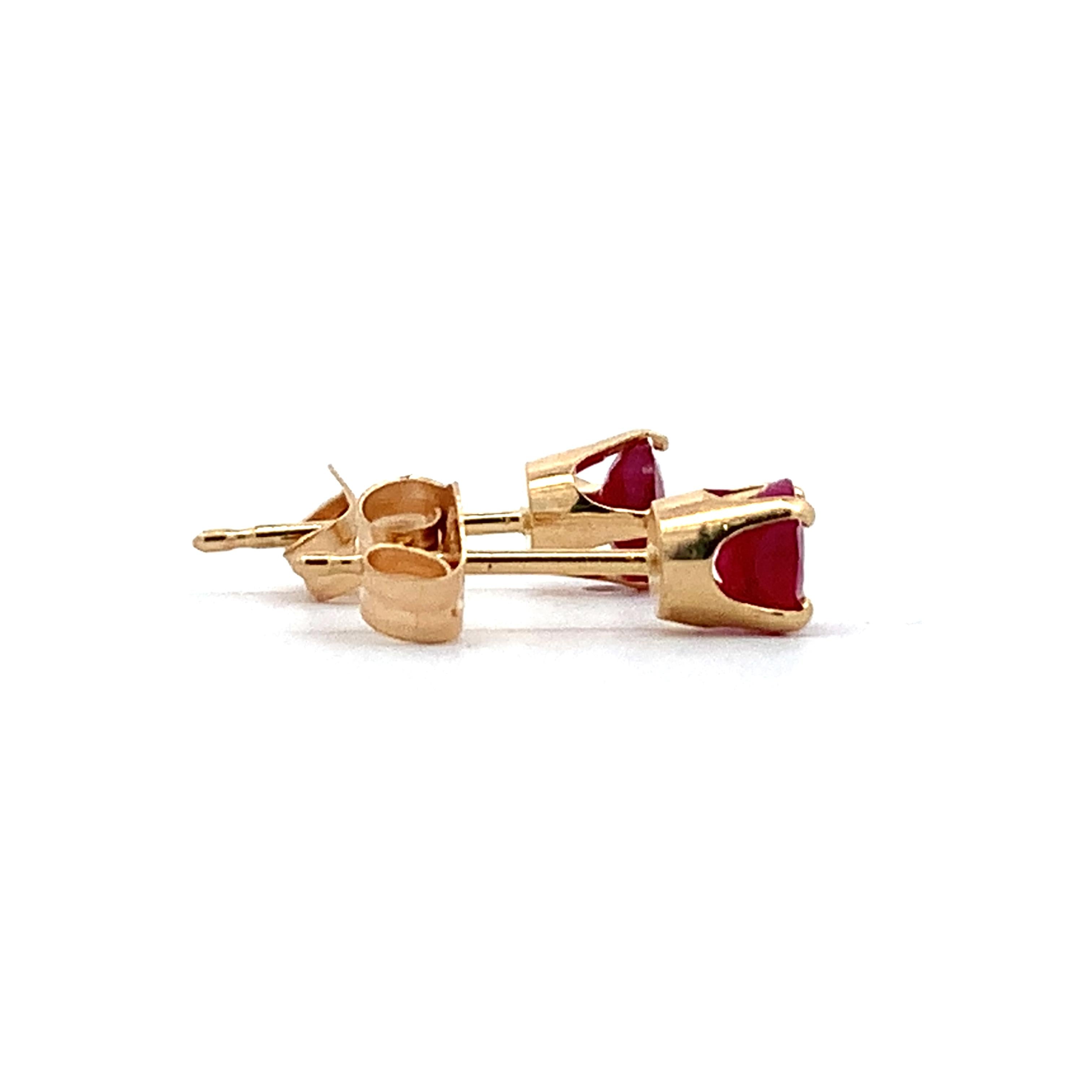14K Yellow Gold Claw-Prongs Round Ruby Solitaire Dainty Stud Earrings