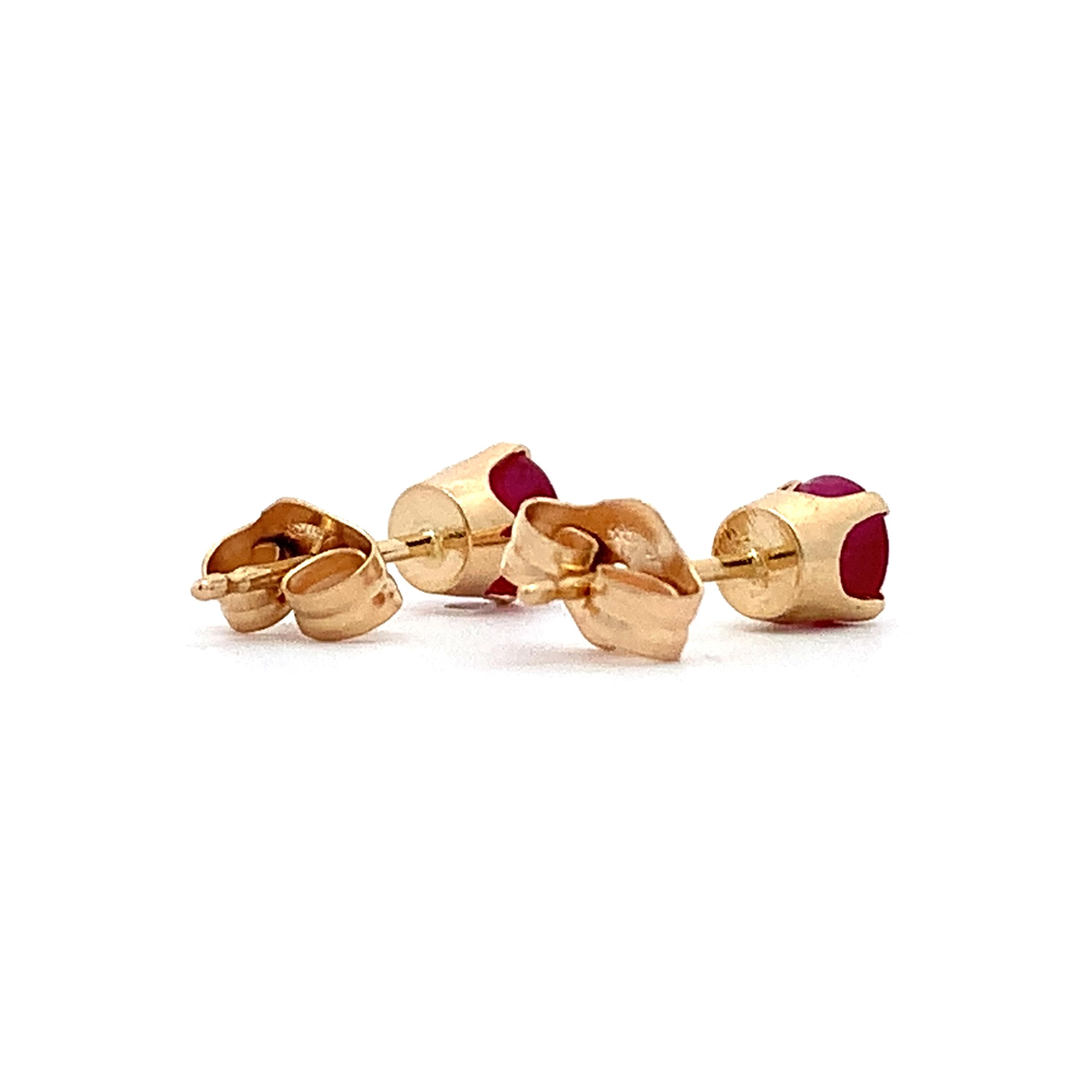 14K Yellow Gold Claw-Prongs Round Ruby Solitaire Dainty Stud Earrings