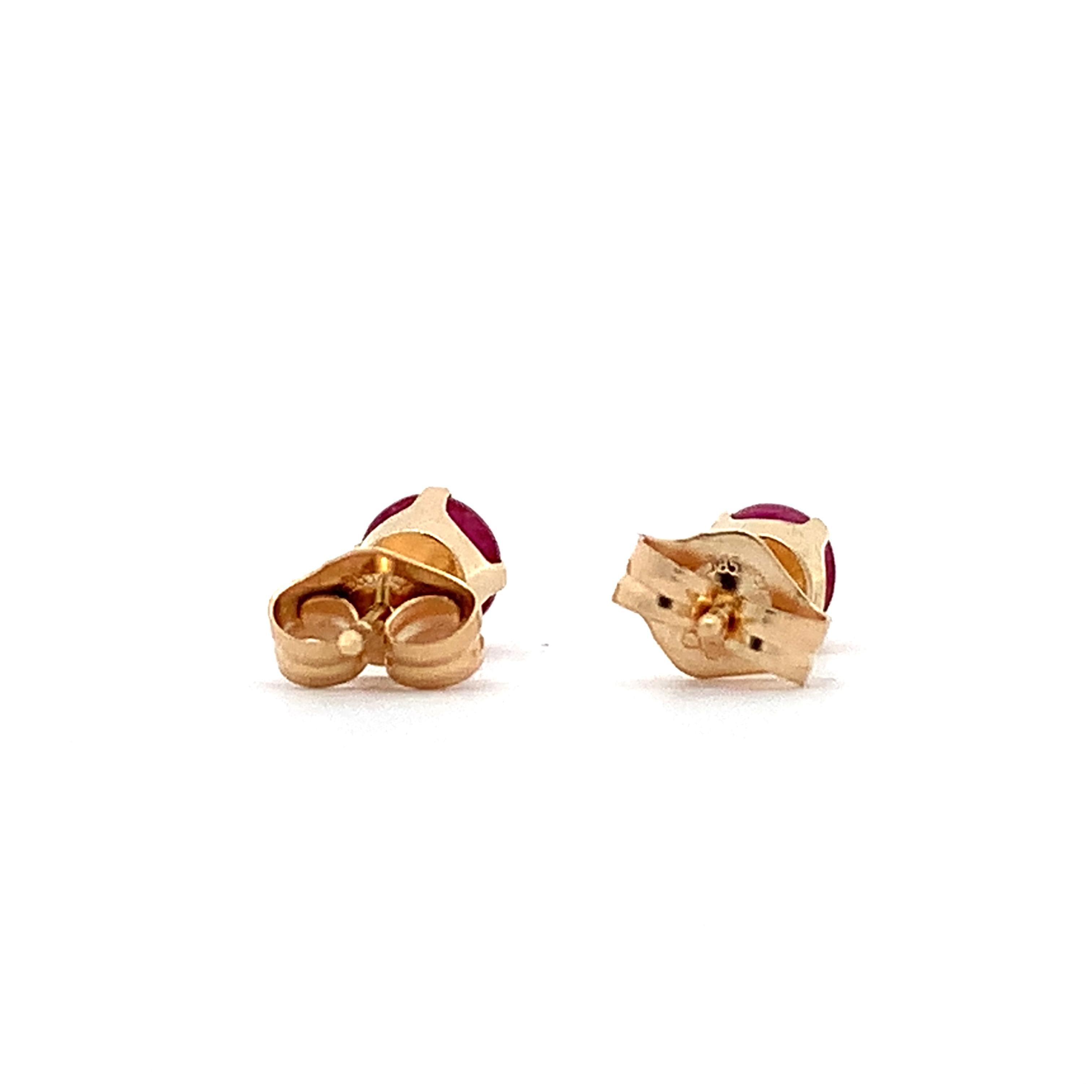 14K Yellow Gold Claw-Prongs Round Ruby Solitaire Dainty Stud Earrings