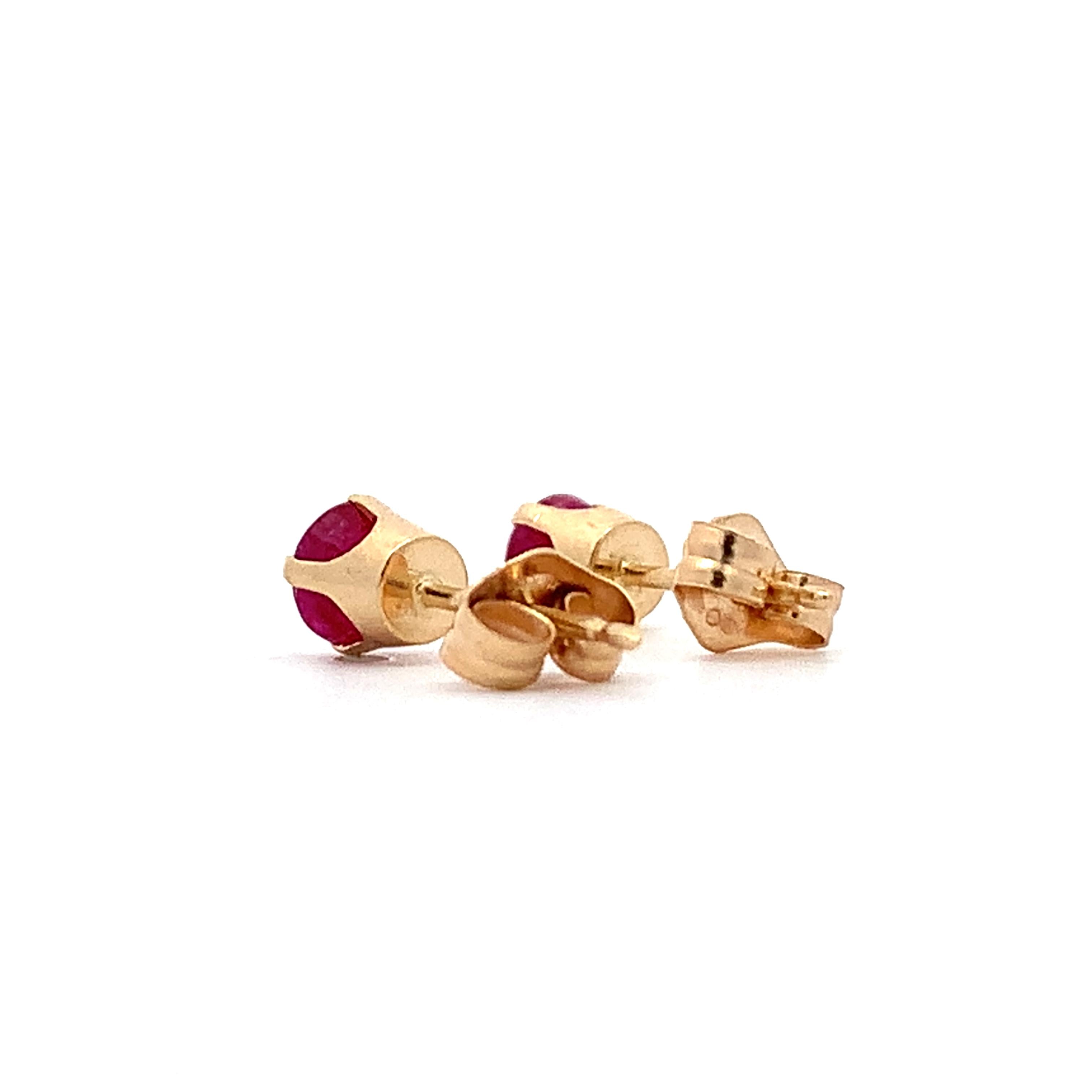 14K Yellow Gold Claw-Prongs Round Ruby Solitaire Dainty Stud Earrings