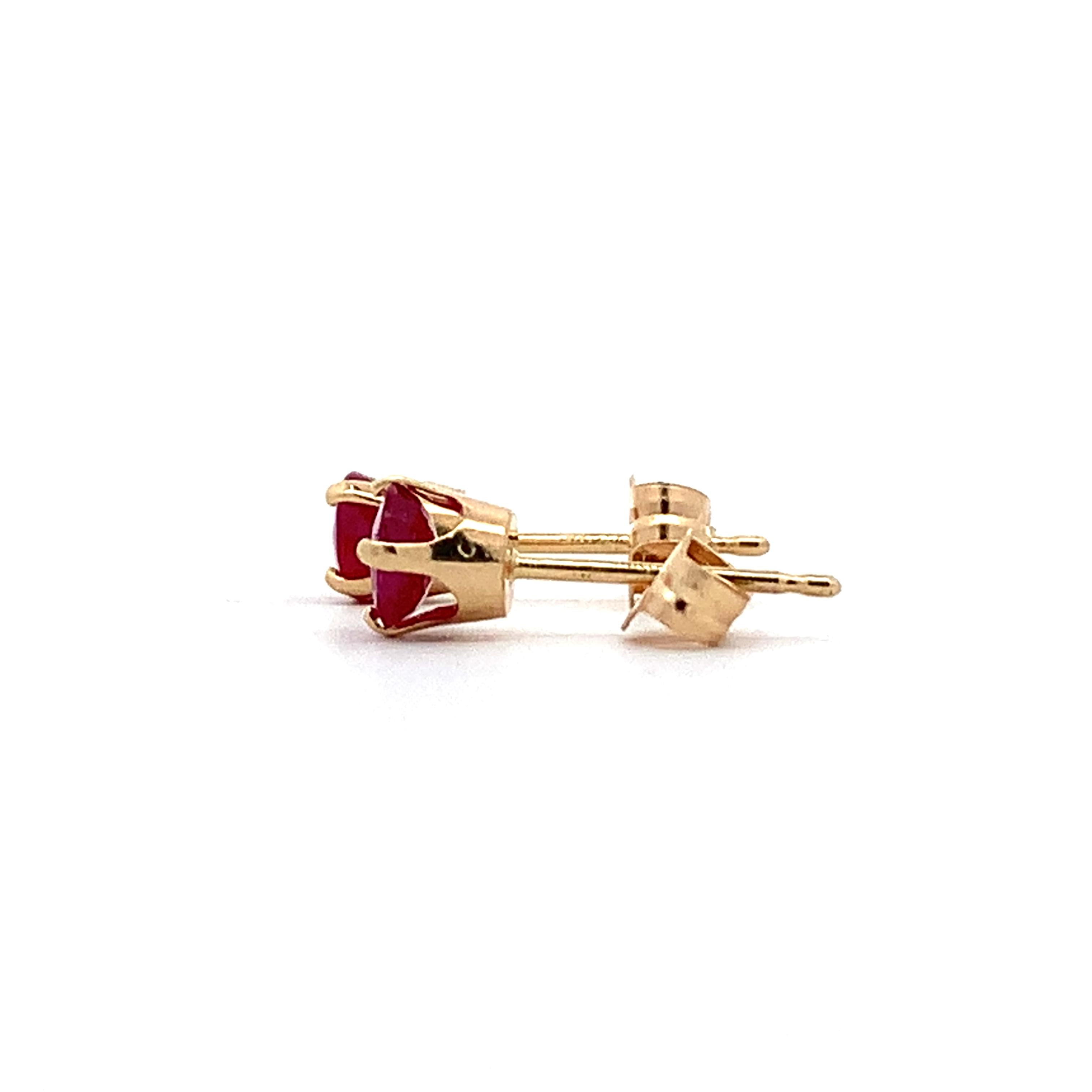 14K Yellow Gold Claw-Prongs Round Ruby Solitaire Dainty Stud Earrings