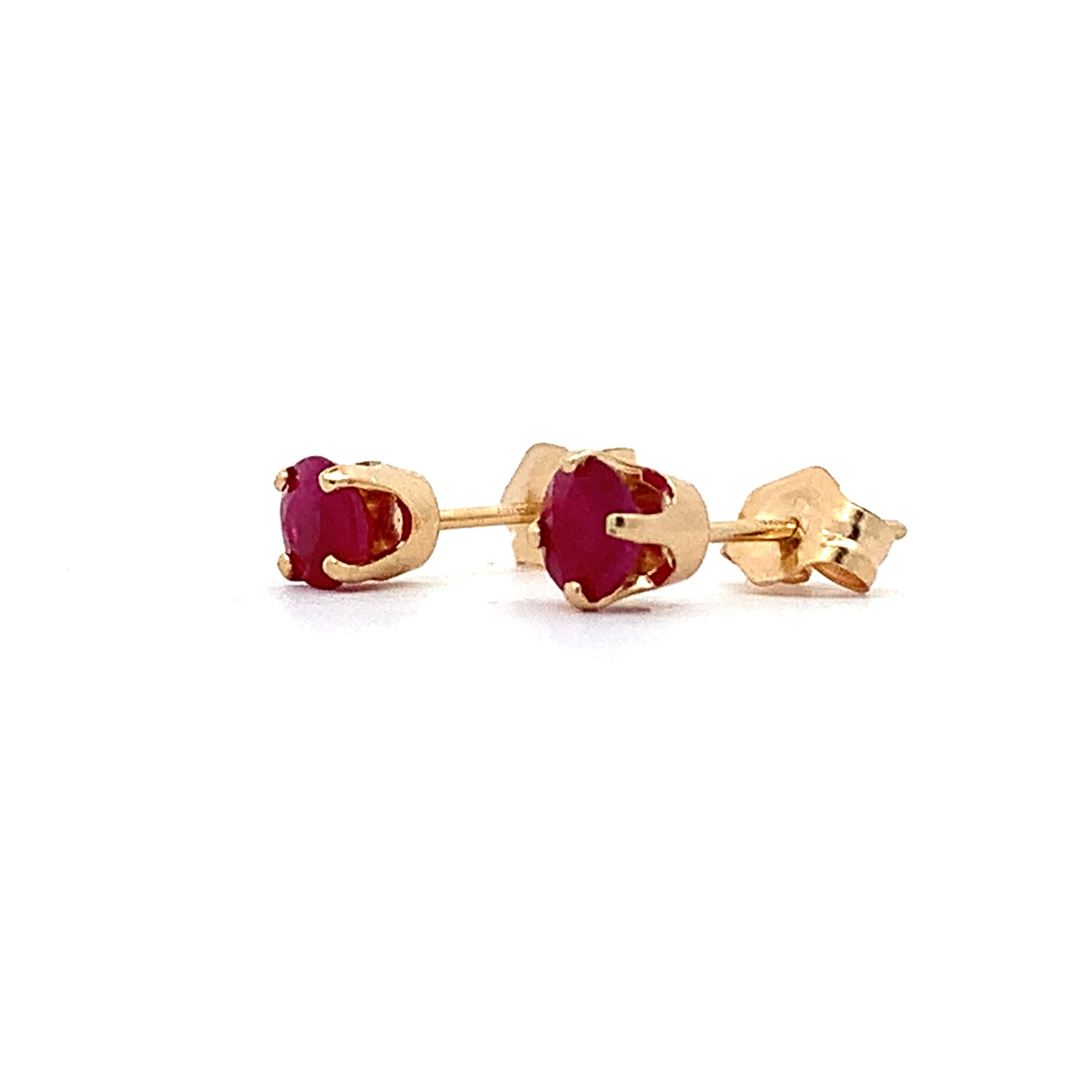 14K Yellow Gold Claw-Prongs Round Ruby Solitaire Dainty Stud Earrings