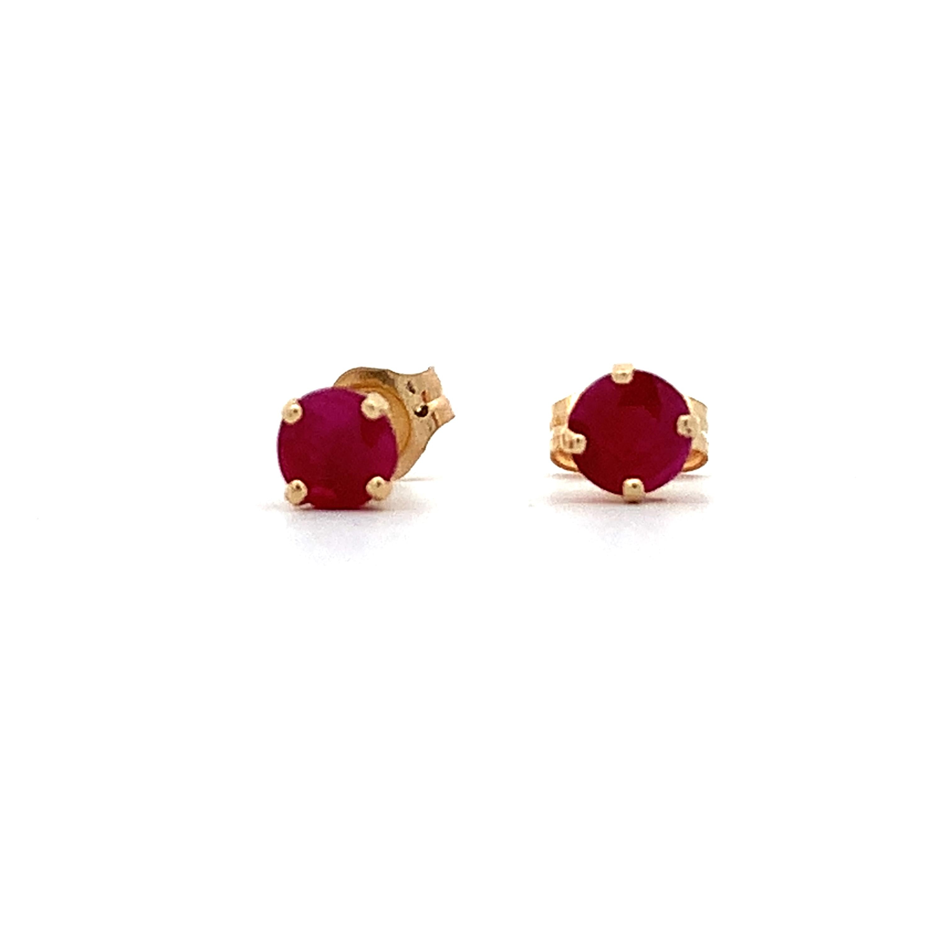 14K Yellow Gold Claw-Prongs Round Ruby Solitaire Dainty Stud Earrings