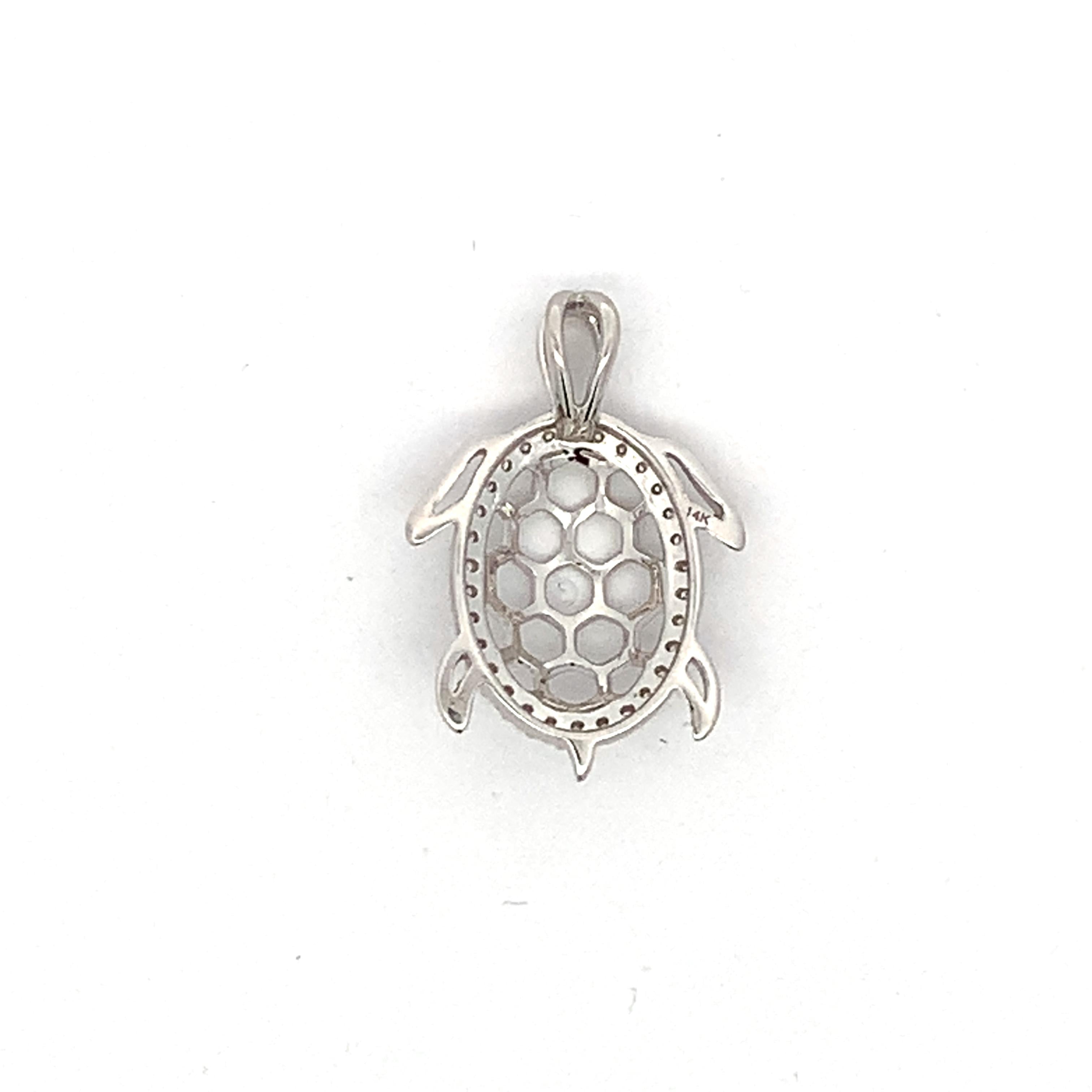 14K White Gold .22CTW Round Diamond Sea Turtle Slider Charm Pendant